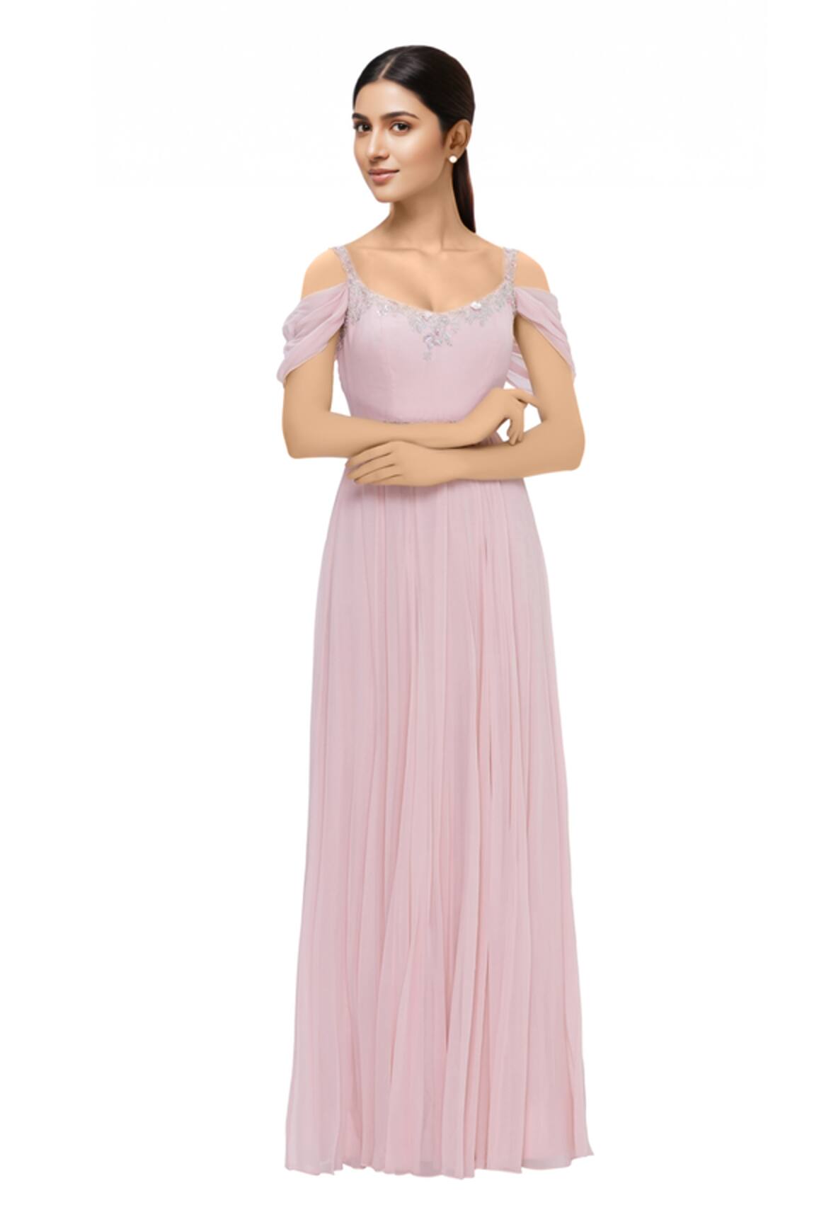 Pooja Peshoria Embellished cold shoulder gown