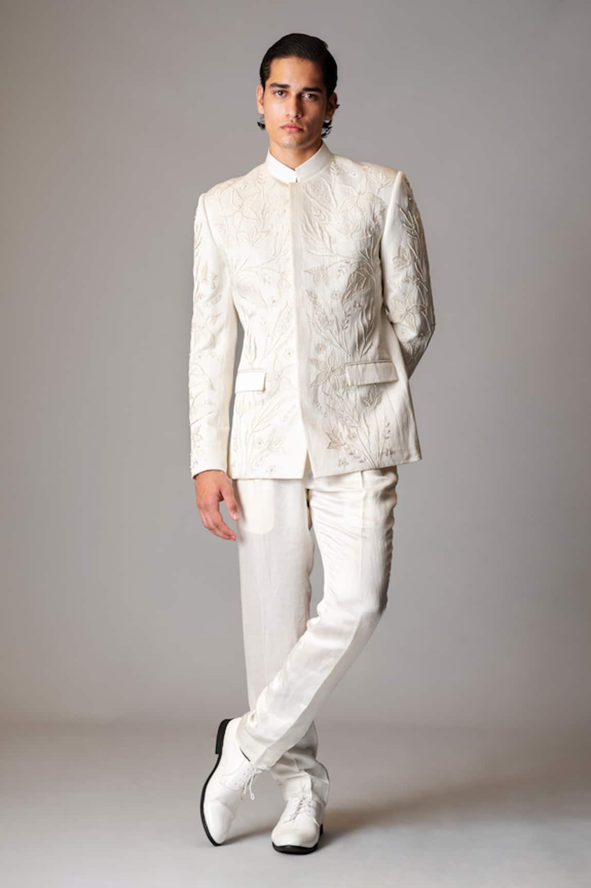 Vivek Patel Albar Floral Embroidered Bandhgala & Trouser Set