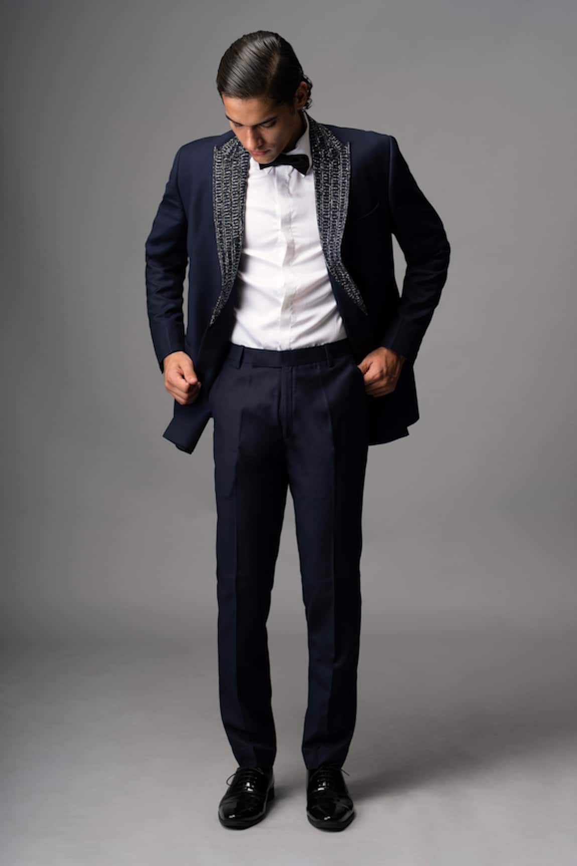 Vivek Patel Nero Hand Embroidered Shawl Lapel Blazer & Trouser