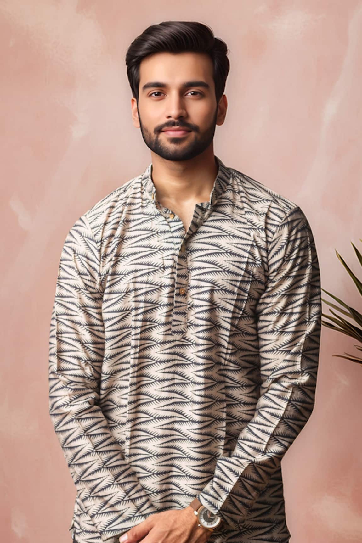 Arihant Rai Sinha Printed Blended Linen Short Kurta 