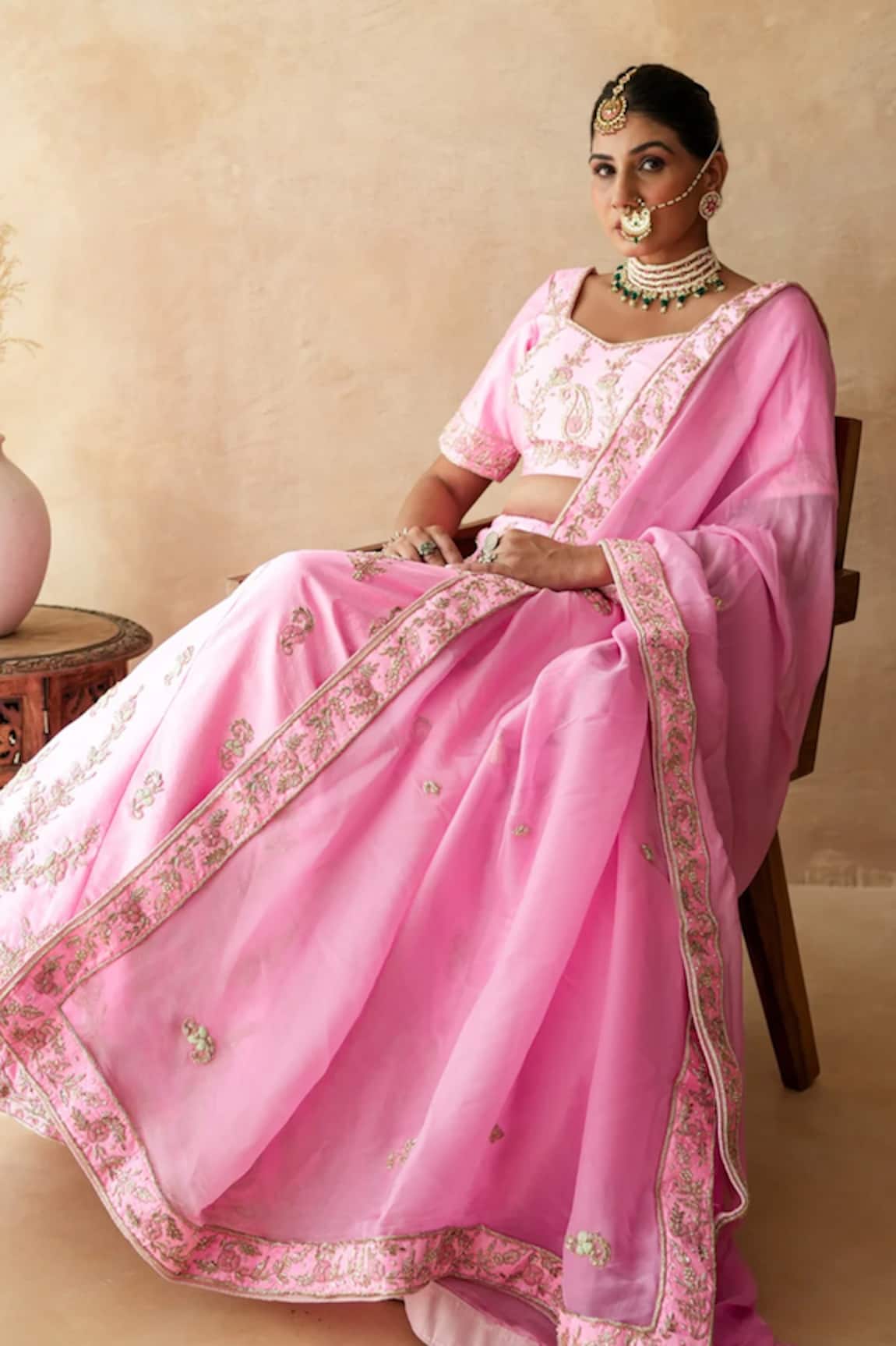 Gulabo Jaipur Usma Pink Embroidered Lehenga Set