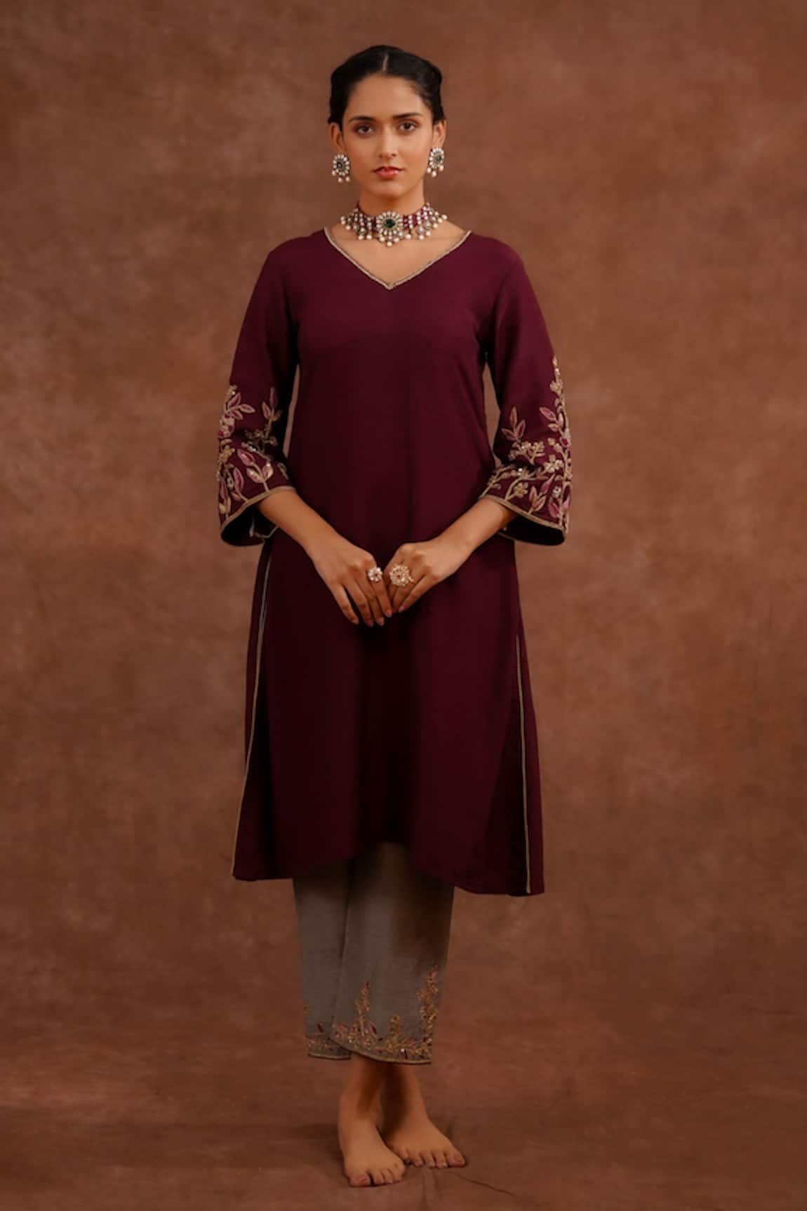 World of Sugandh Gulmohar Hand Embroidered Kurta & Pant Set 