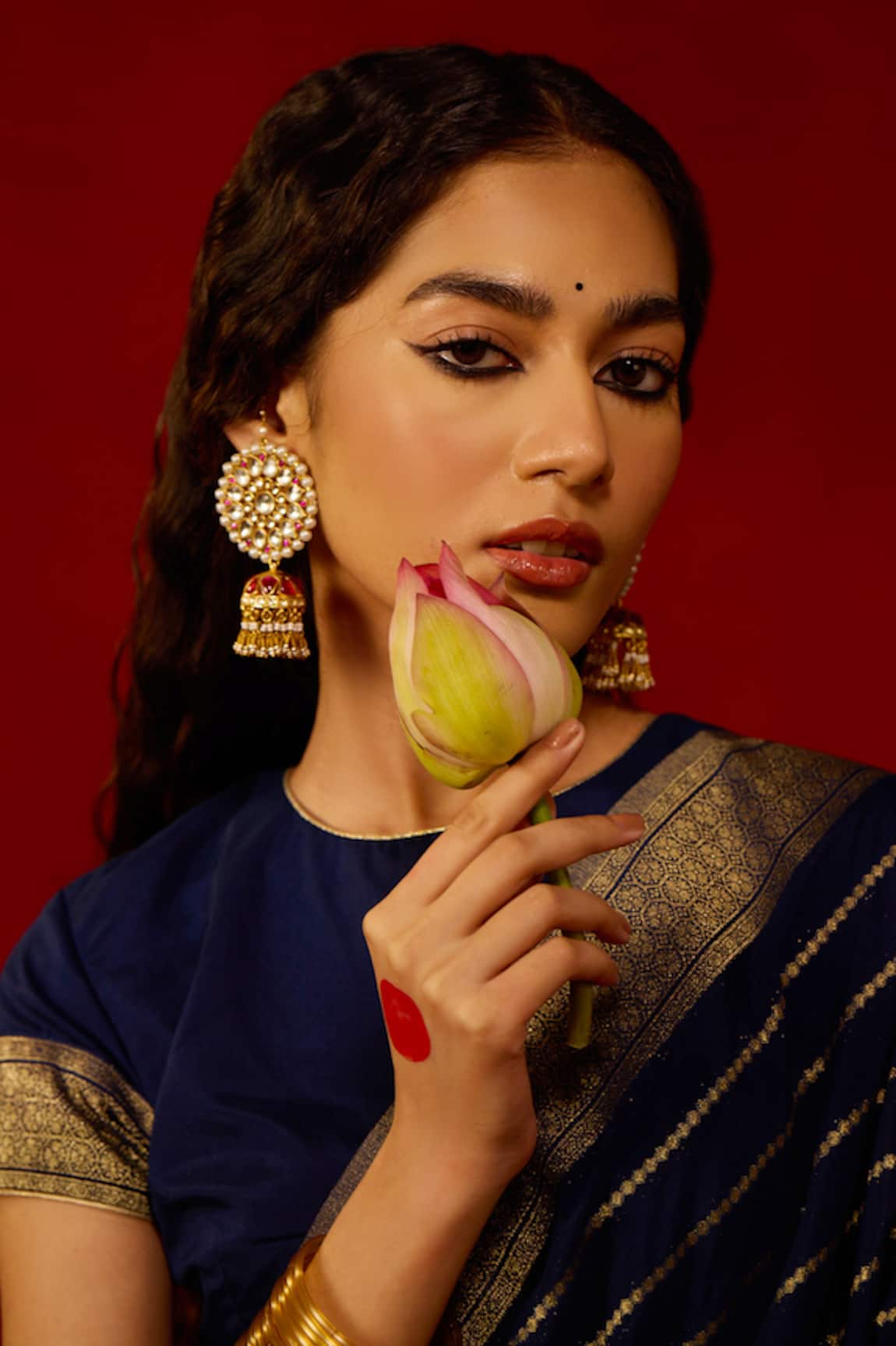 MAISARA JEWELRY Ruby Embellished Jhumkas