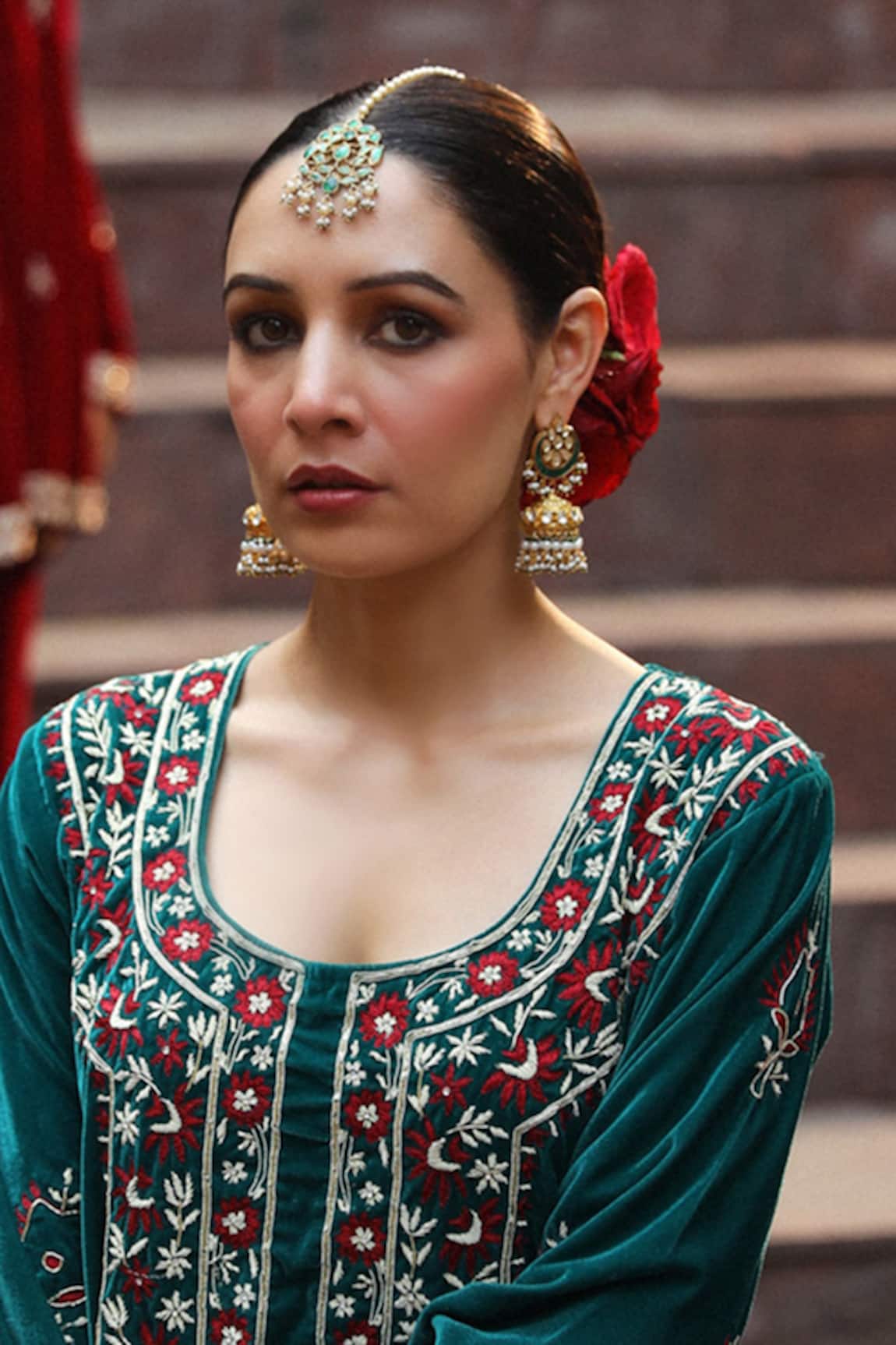 MAISARA JEWELRY Pearl & Stone Embellished Floral Maangtikka 