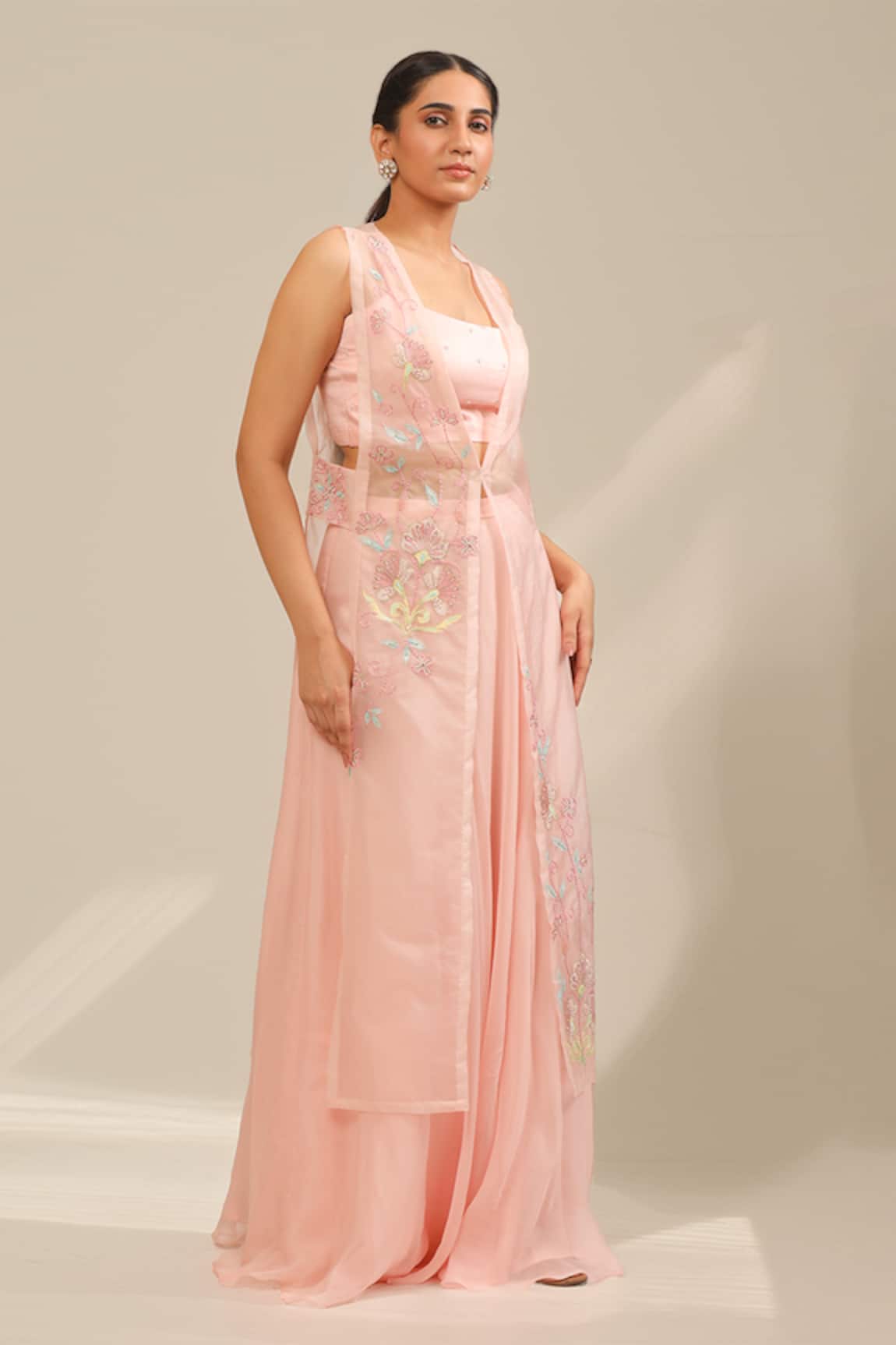 Laxmishriali Camelia Sheer Jacket Skirt Set