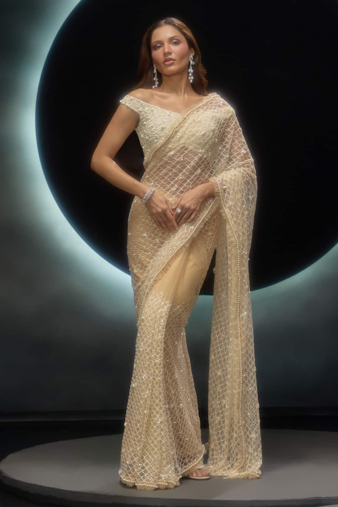 Couture By Niharika Vanya Hand Embroidered Net Saree With Blouse