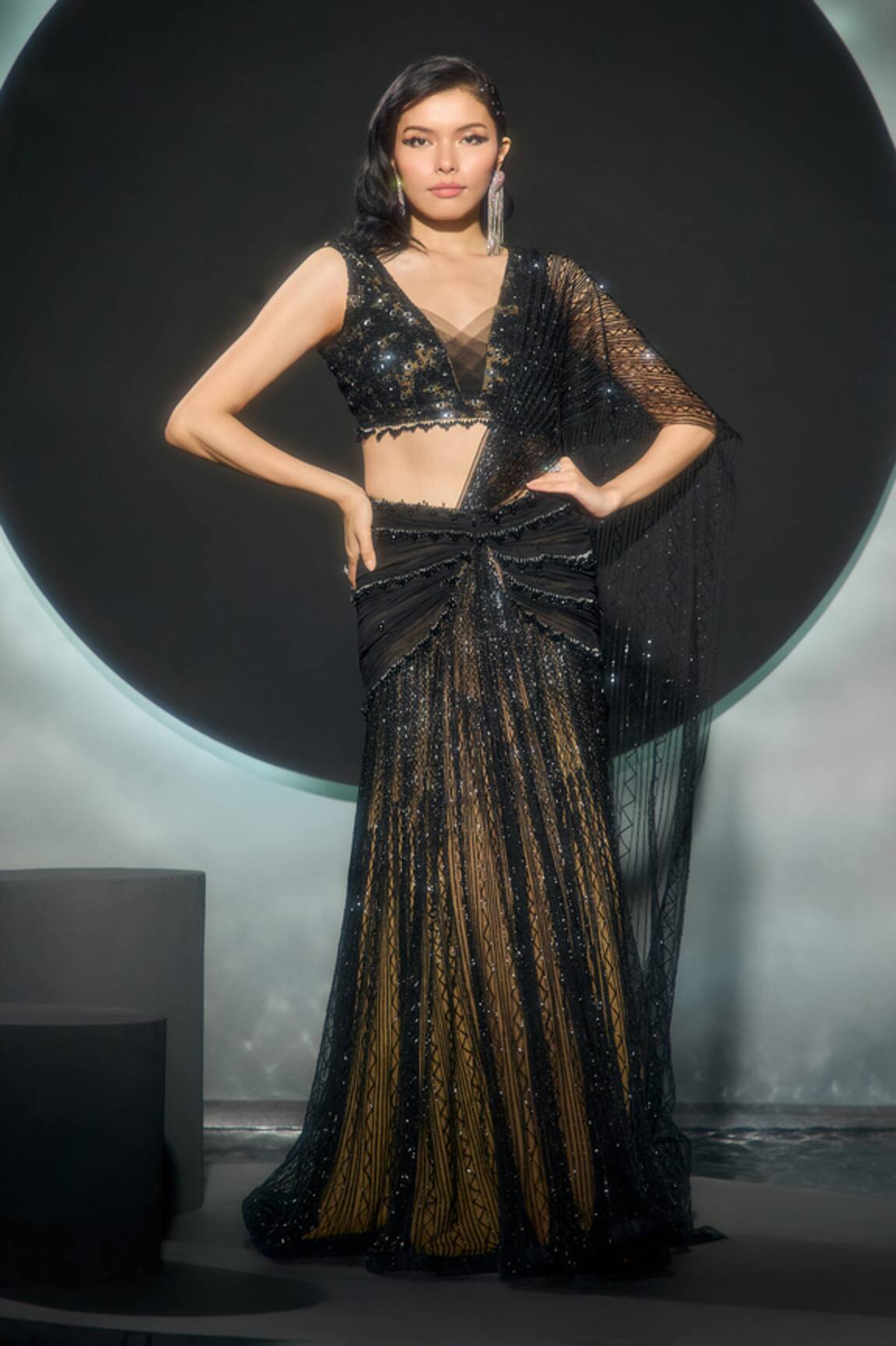 Couture By Niharika Lunaira Embroidered Pre-Draped Saree With Blouse