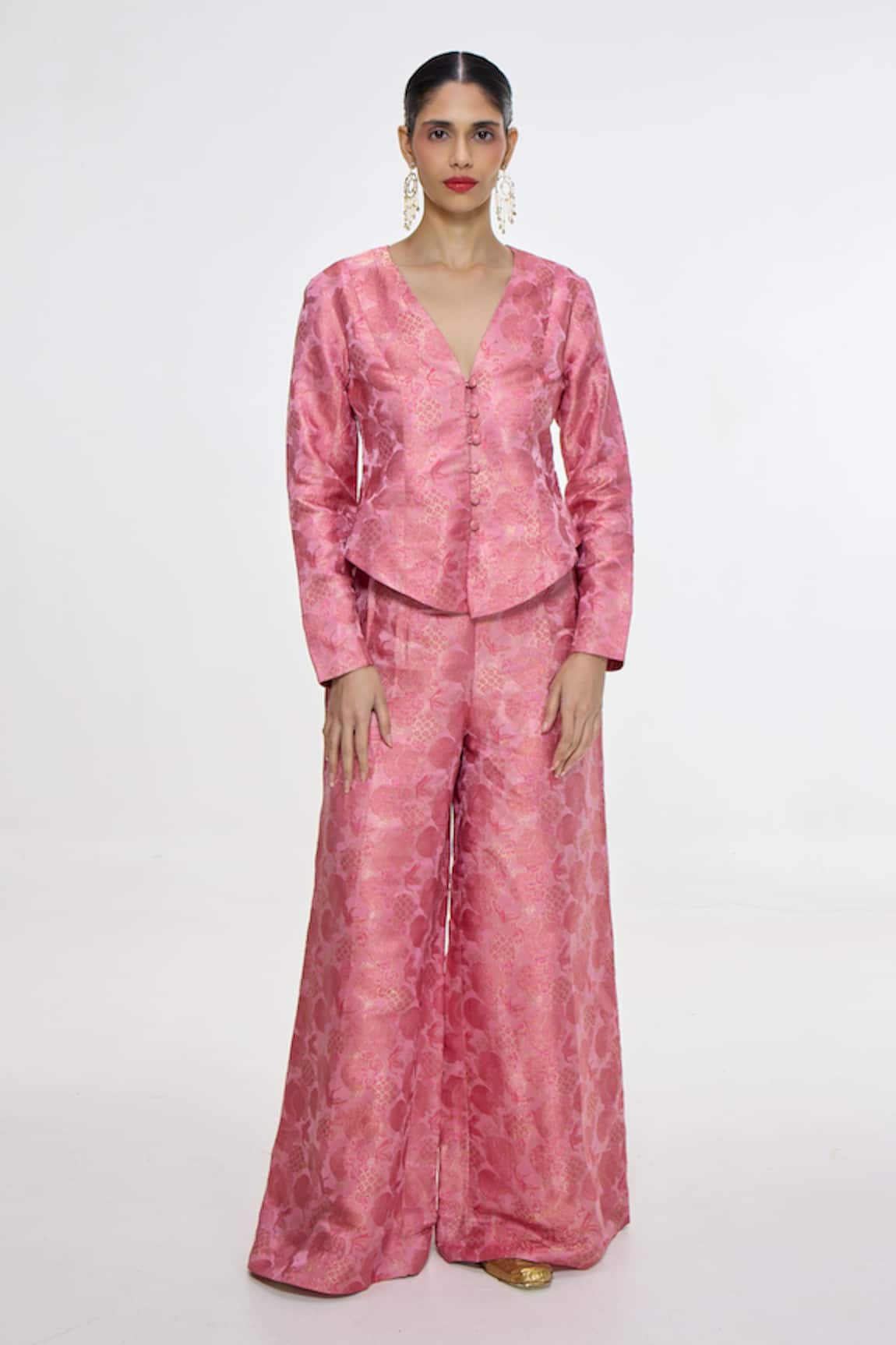 Ekaya Banaras Handwoven Banarasi Tanchoi Jacket & Pant Set