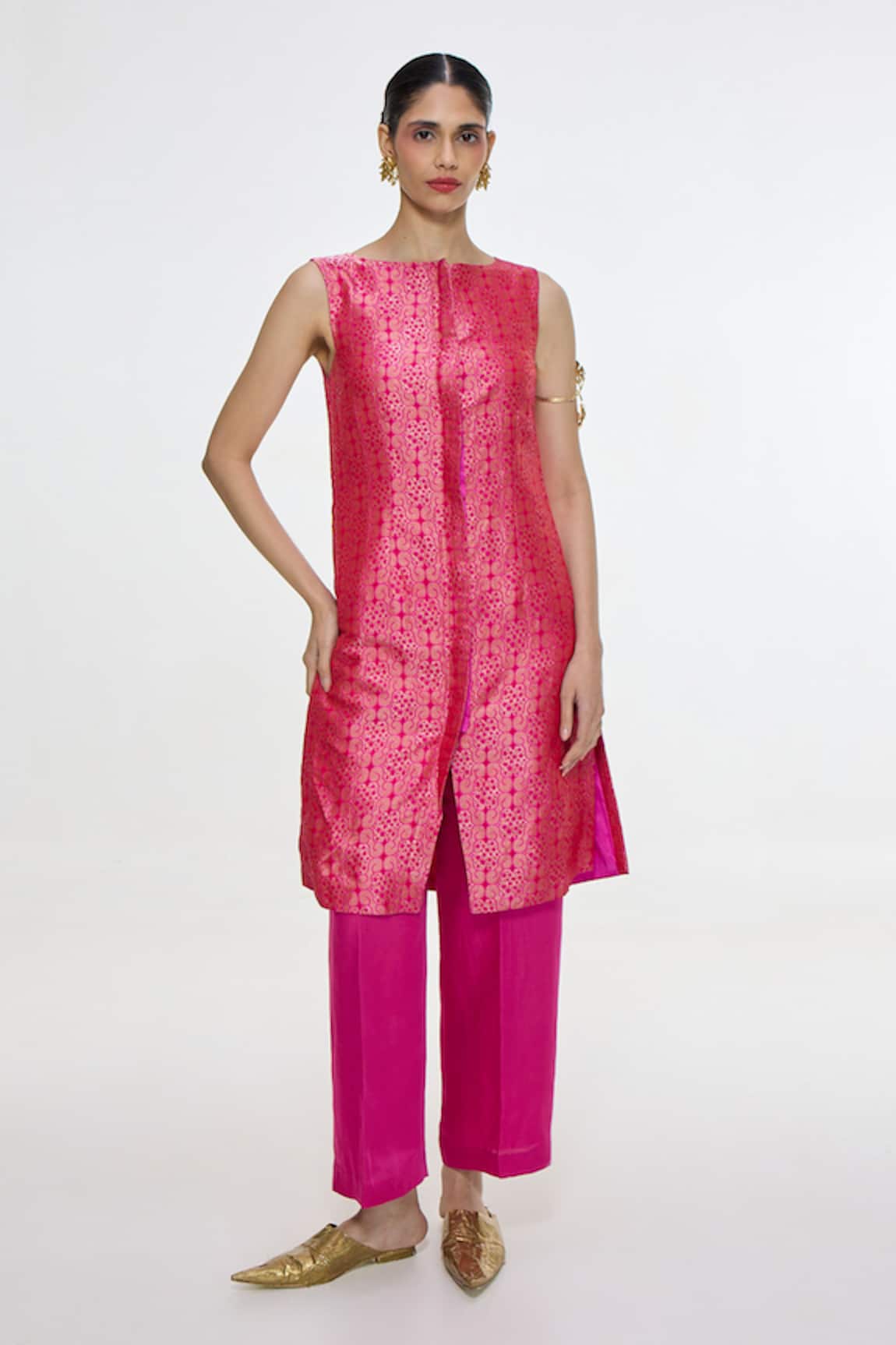 Ekaya Banaras Handwoven Long Waistcoat Pant Set