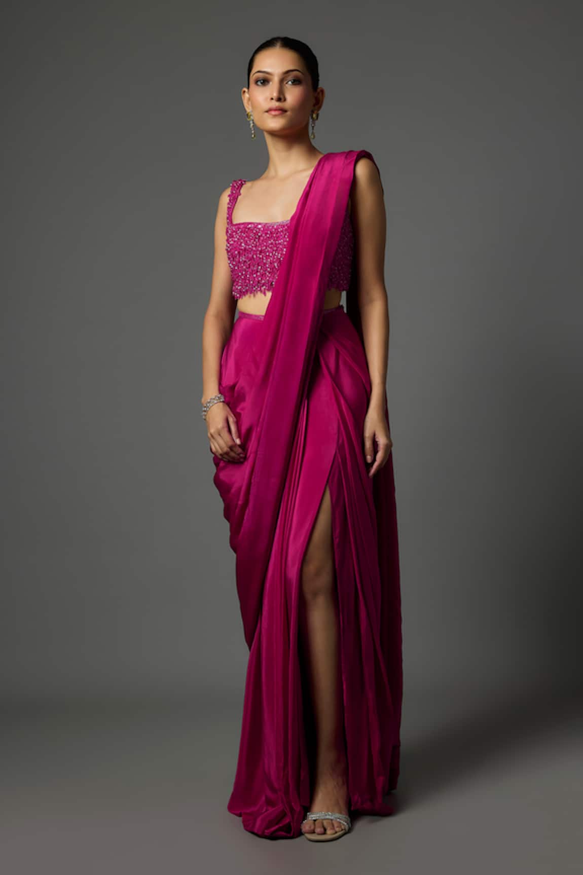 Krishna Padia Pre-Draped Saree With Embroidered Blouse