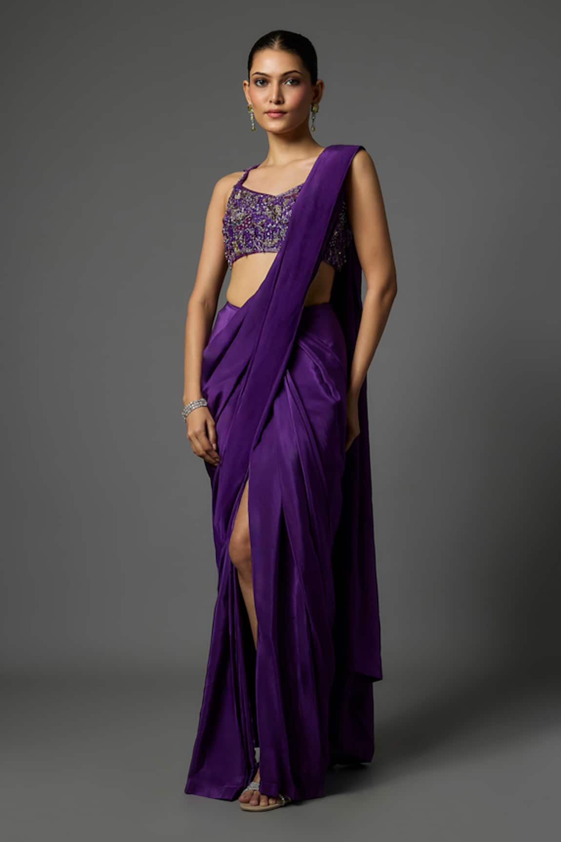 Krishna Padia Pre-Draped Saree With Embroidered Blouse