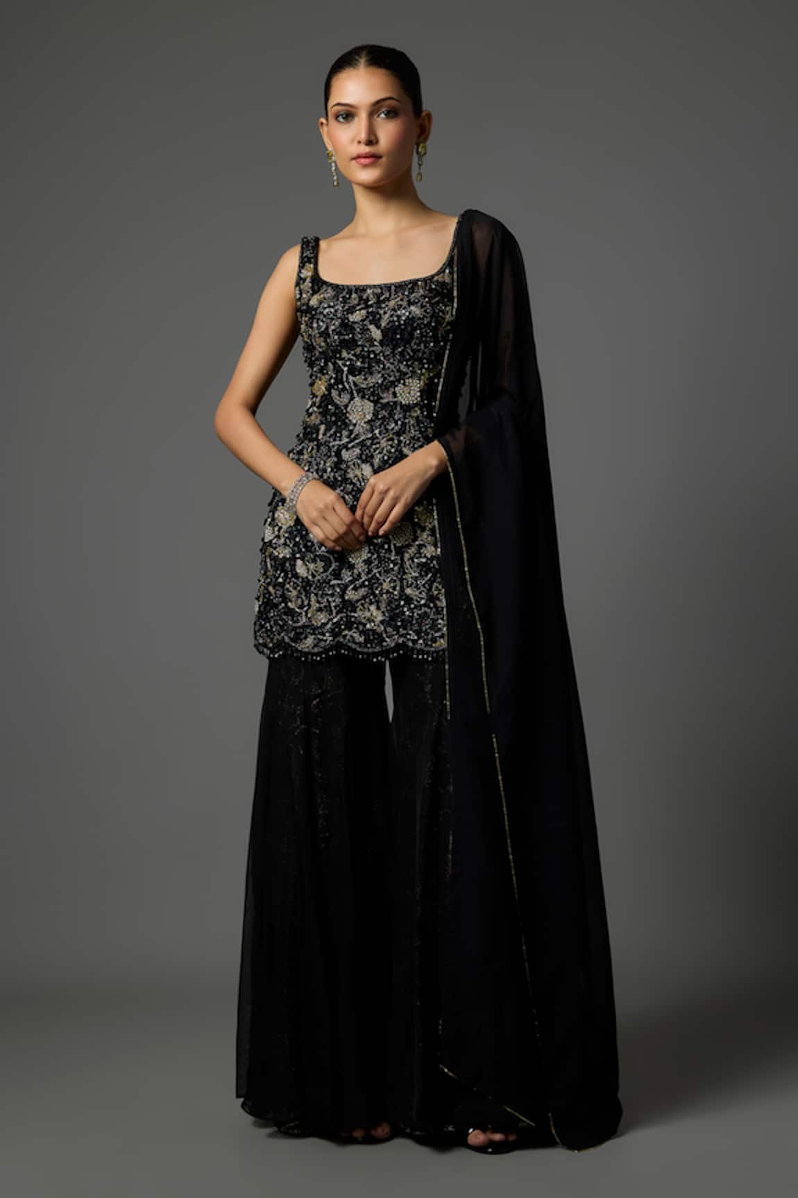 Krishna Padia Intricate Hand Embroidered Kurta Sharara Set