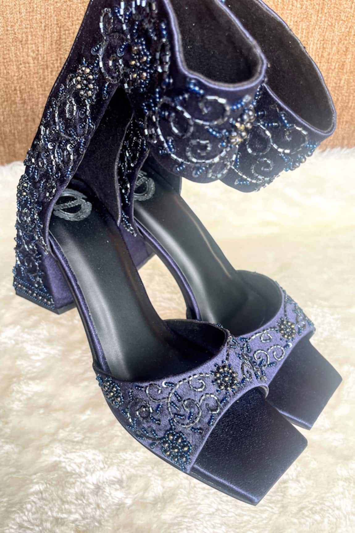 Modanta Footwear Cutdana Embroidered Ankle Strap Heels 