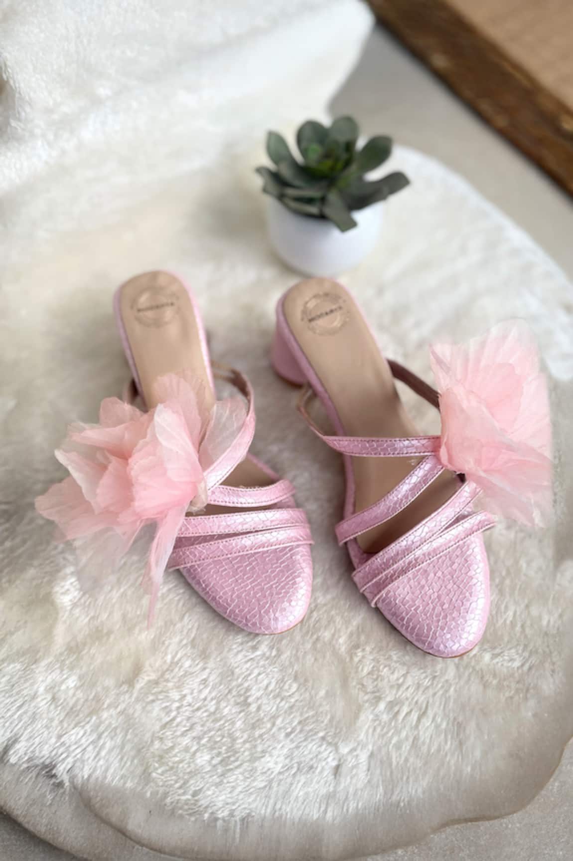 Modanta Footwear Flower Embellished Block Heels 