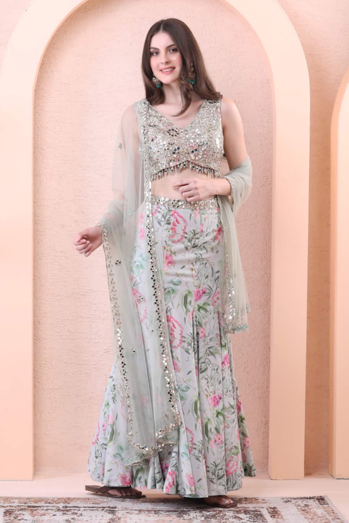 Isha Regalia Panelled Floral Print Lehenga Set 