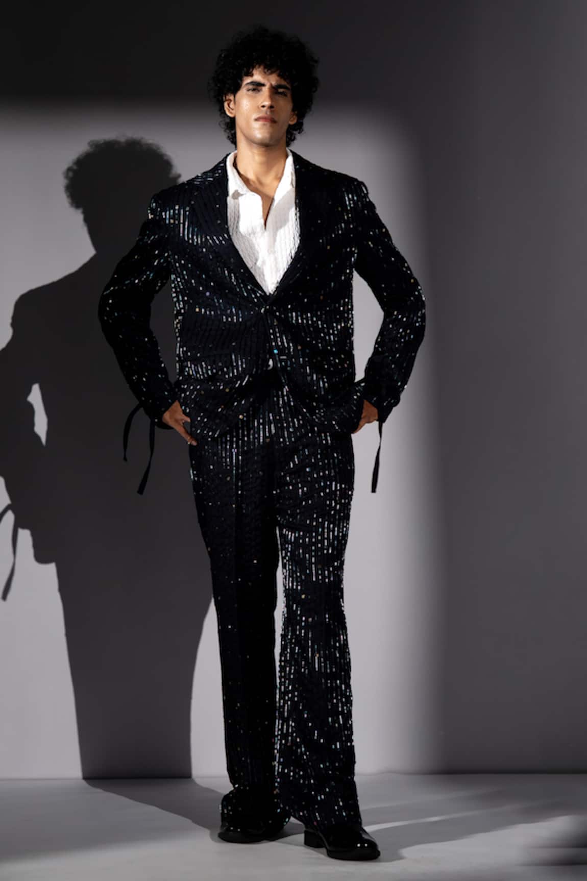 Nikita Mhaisalkar Holographic Stripe Embroidered Suit & Pant Set