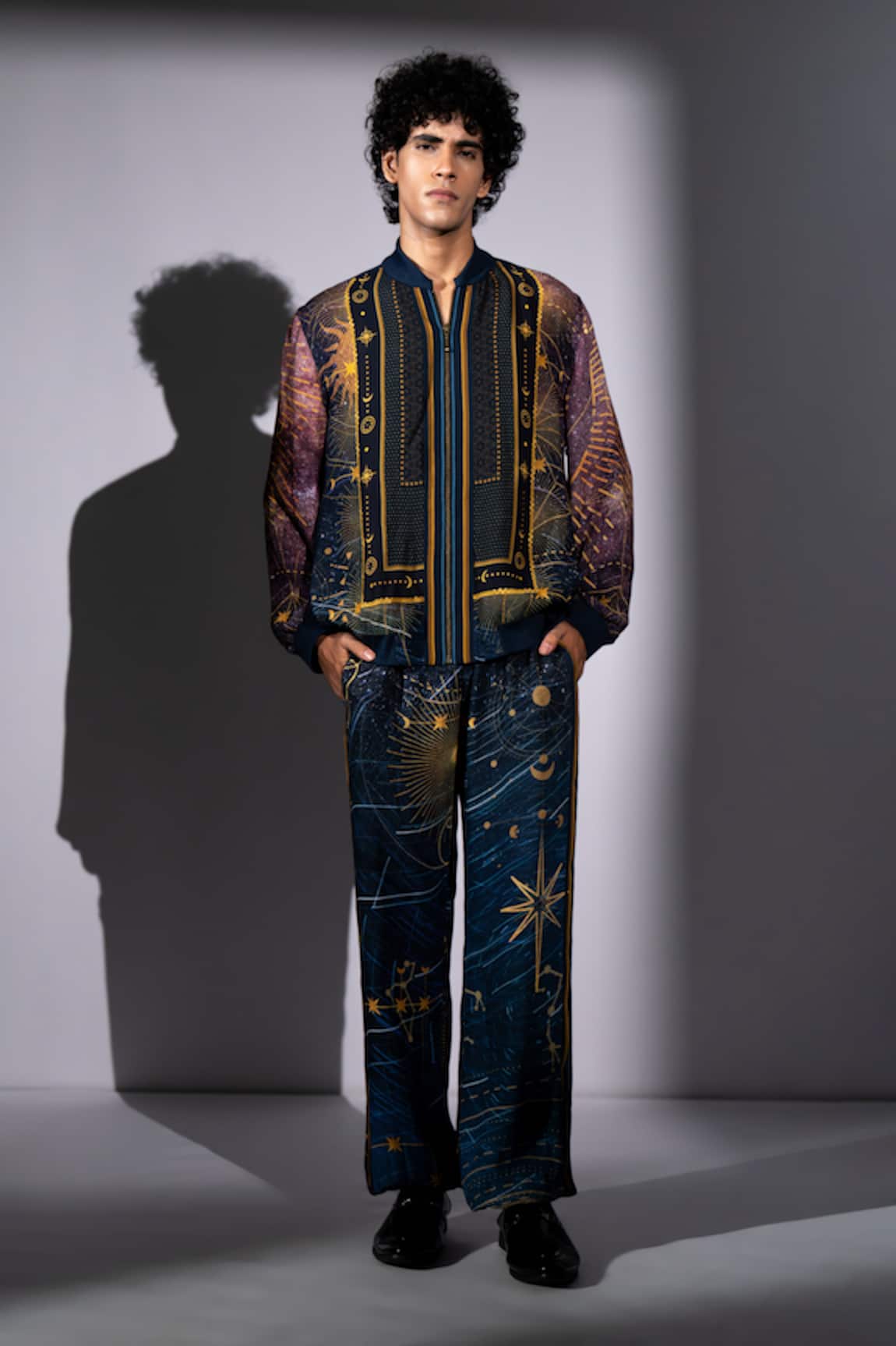 Nikita Mhaisalkar Star Galaxy Print Bomber Shirt & Pant Set