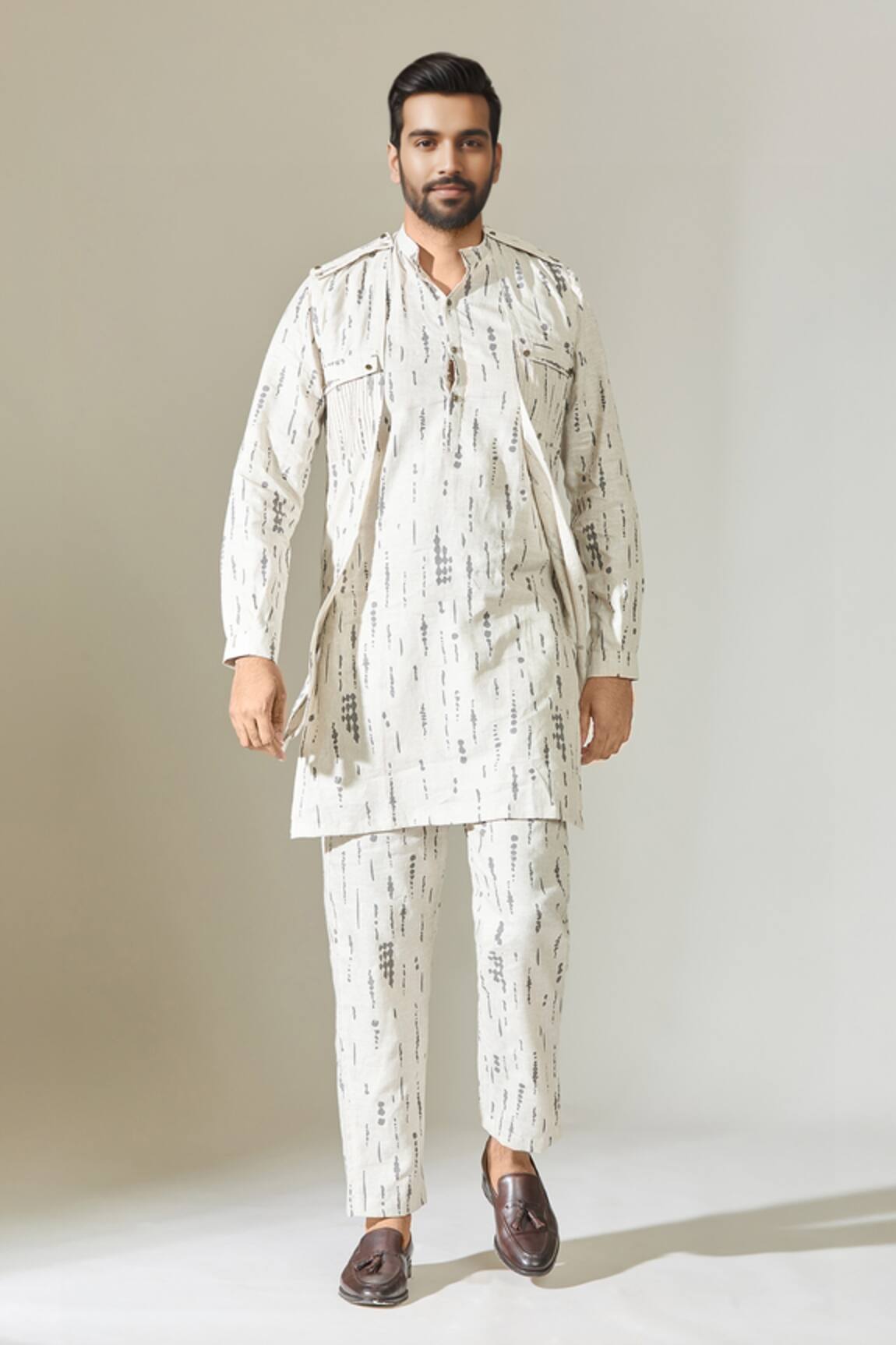 Son Of A Noble Snob Abstract Print Pathani Kurta & Pant Set 