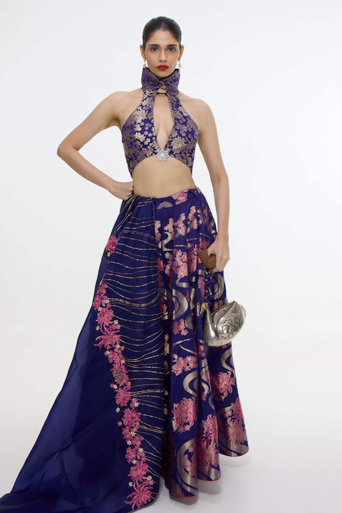 Ekaya Banaras Handwoven Aubergine Lehenga Set With Unstitched Blouse Piece