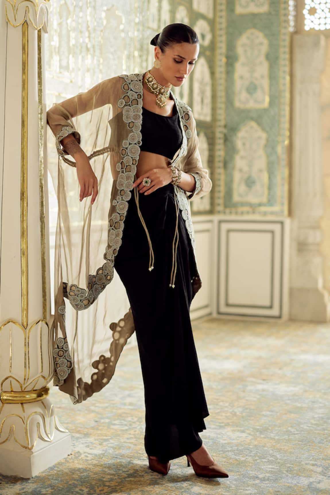 Charu And Vasundhara Kimiko Embroidered Cape Skirt Set 