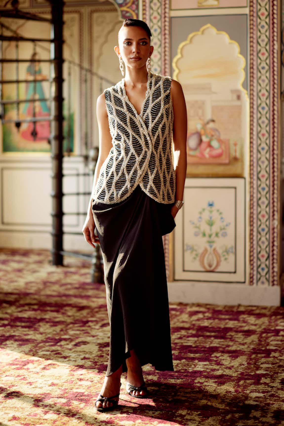 Charu And Vasundhara Kimora Bead Embroidered Jacket & Skirt Set