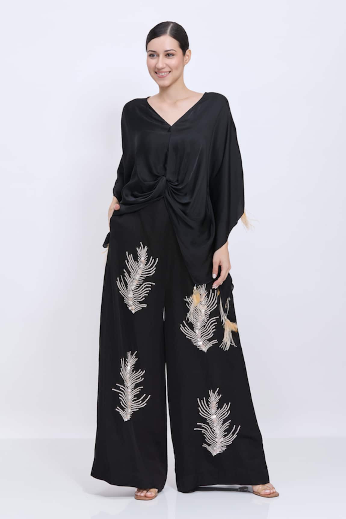 Dilnaz Sequin Fern Hand Embroidered Palazzo
