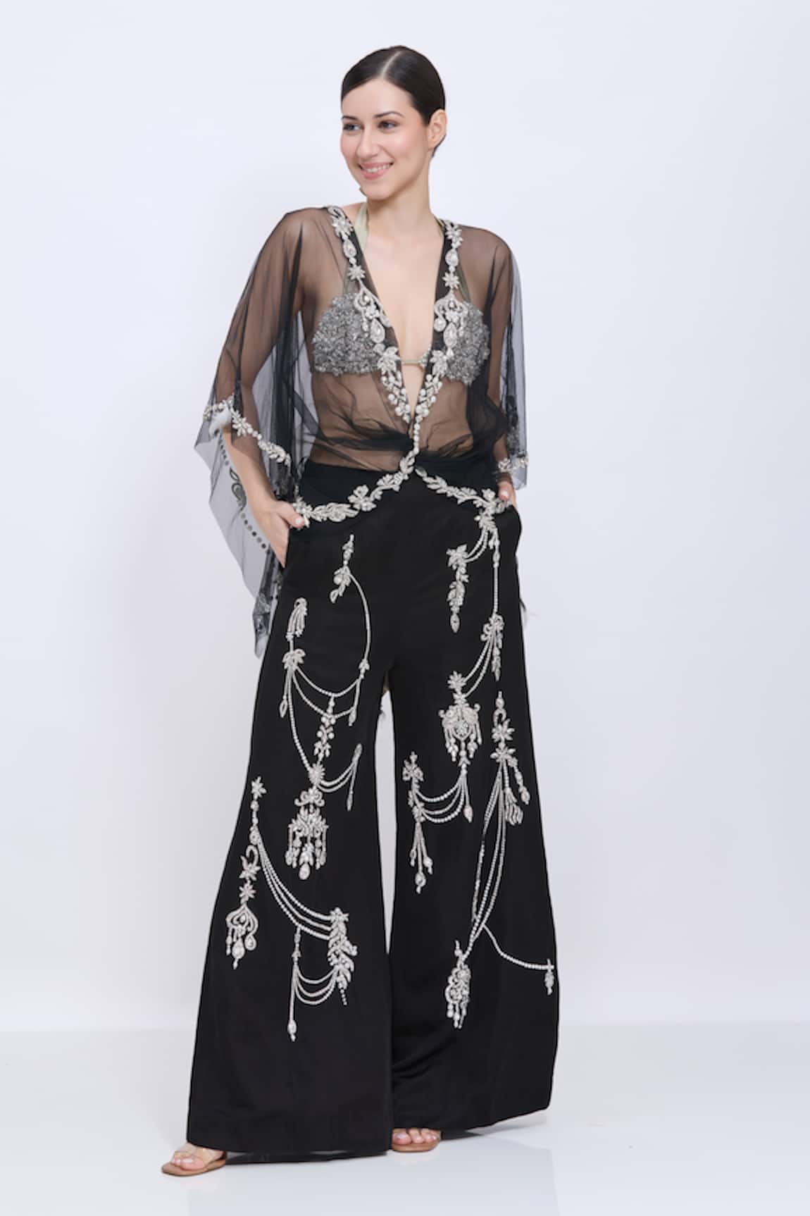 Dilnaz Pearl Necklace Hand Embroidered Palazzo