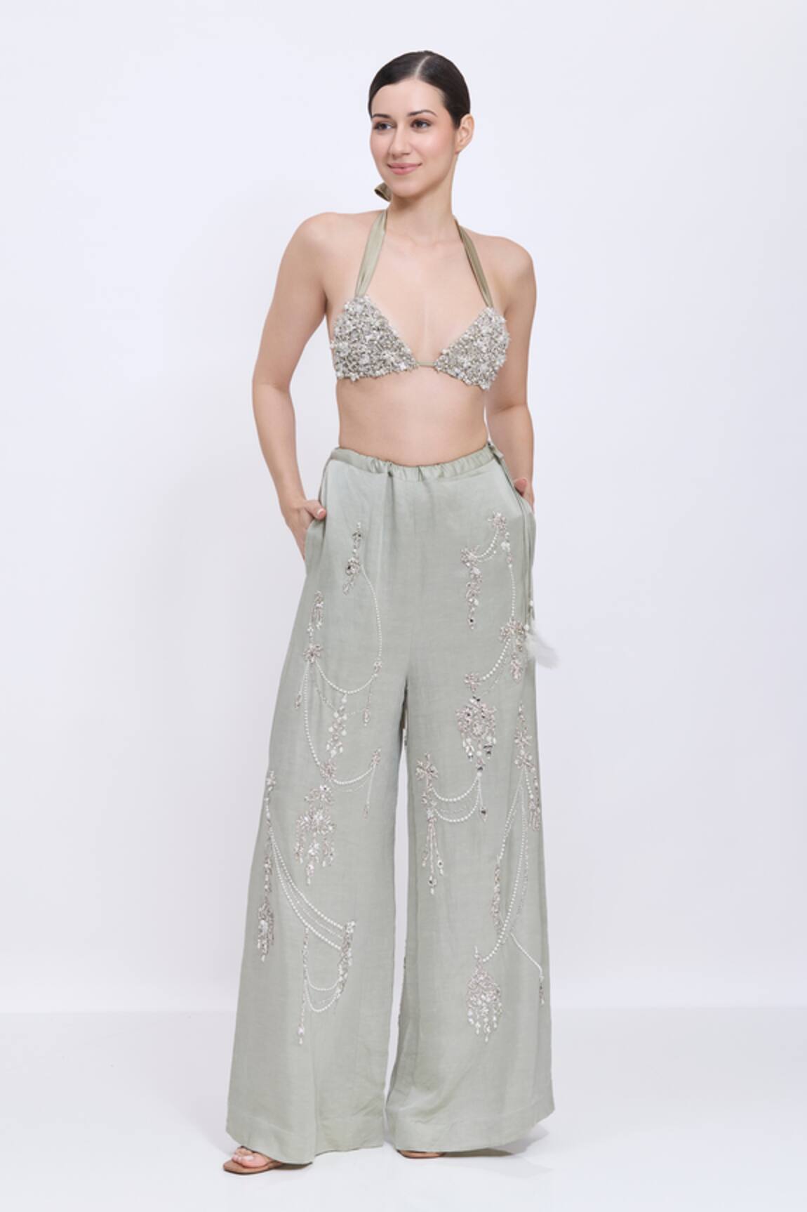 Dilnaz Grid Pearl Hand Embroidered Top