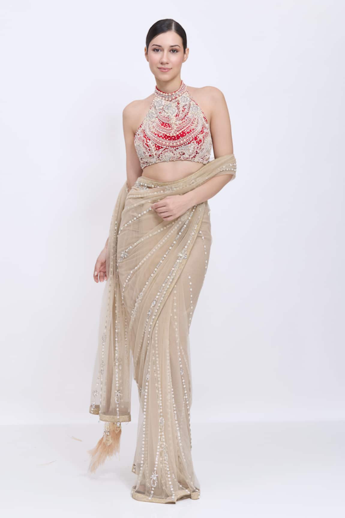 Dilnaz Pearl Line Hand Embroidered Saree