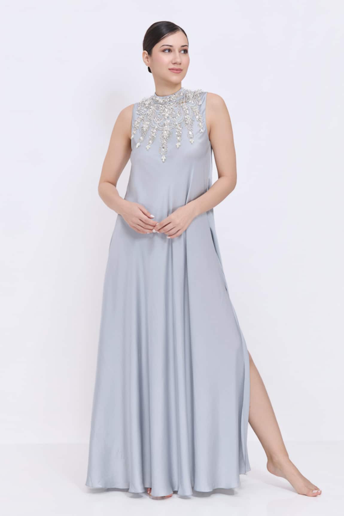 Dilnaz Jewel Neck Bias Gown