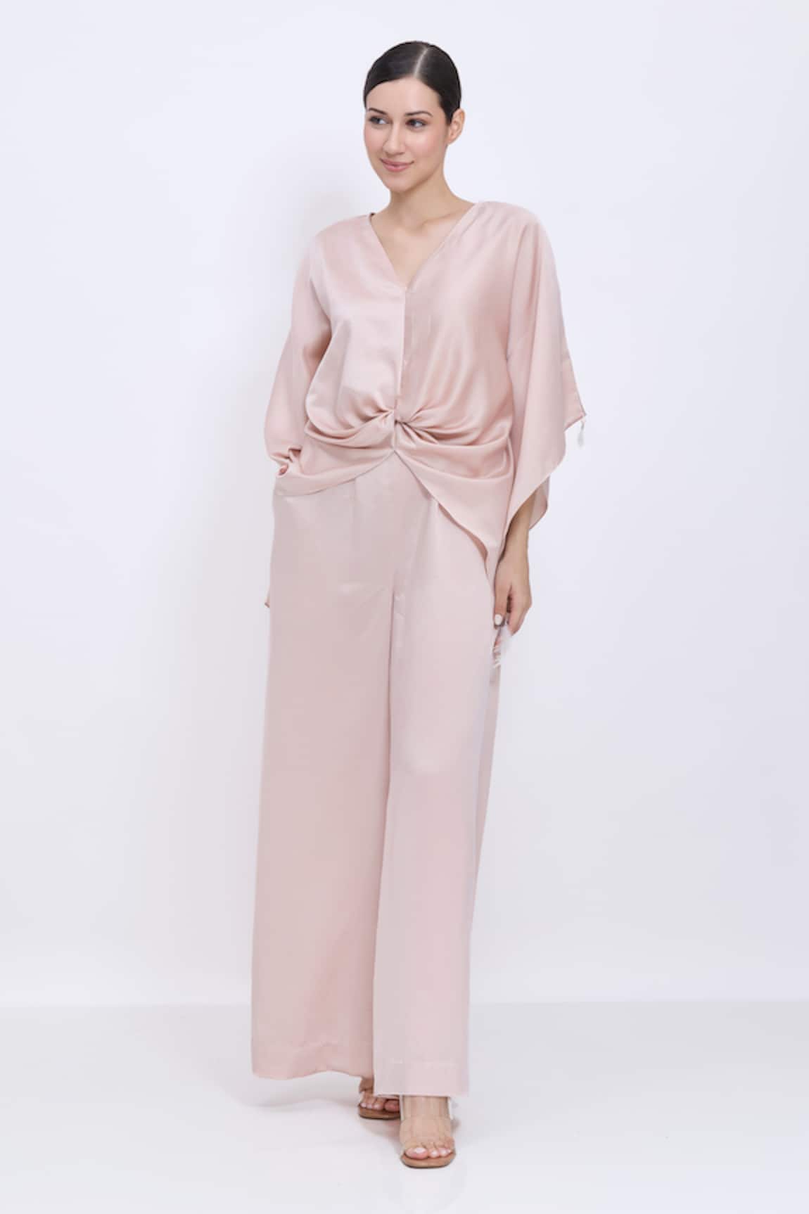 Dilnaz Plain Draped Kaftan & Jumpsuit Set