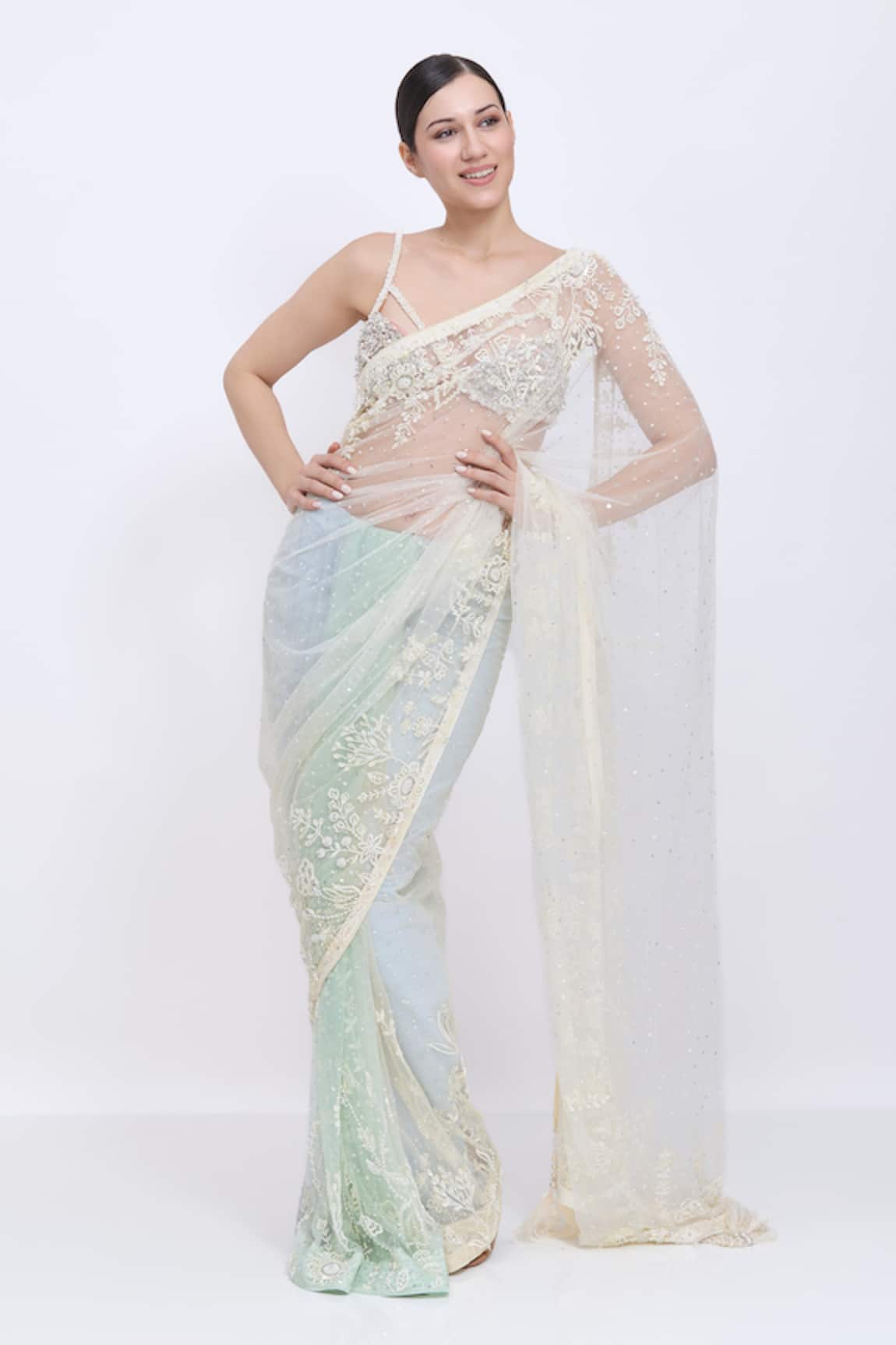 Dilnaz Sequins Floral Embroidered Saree