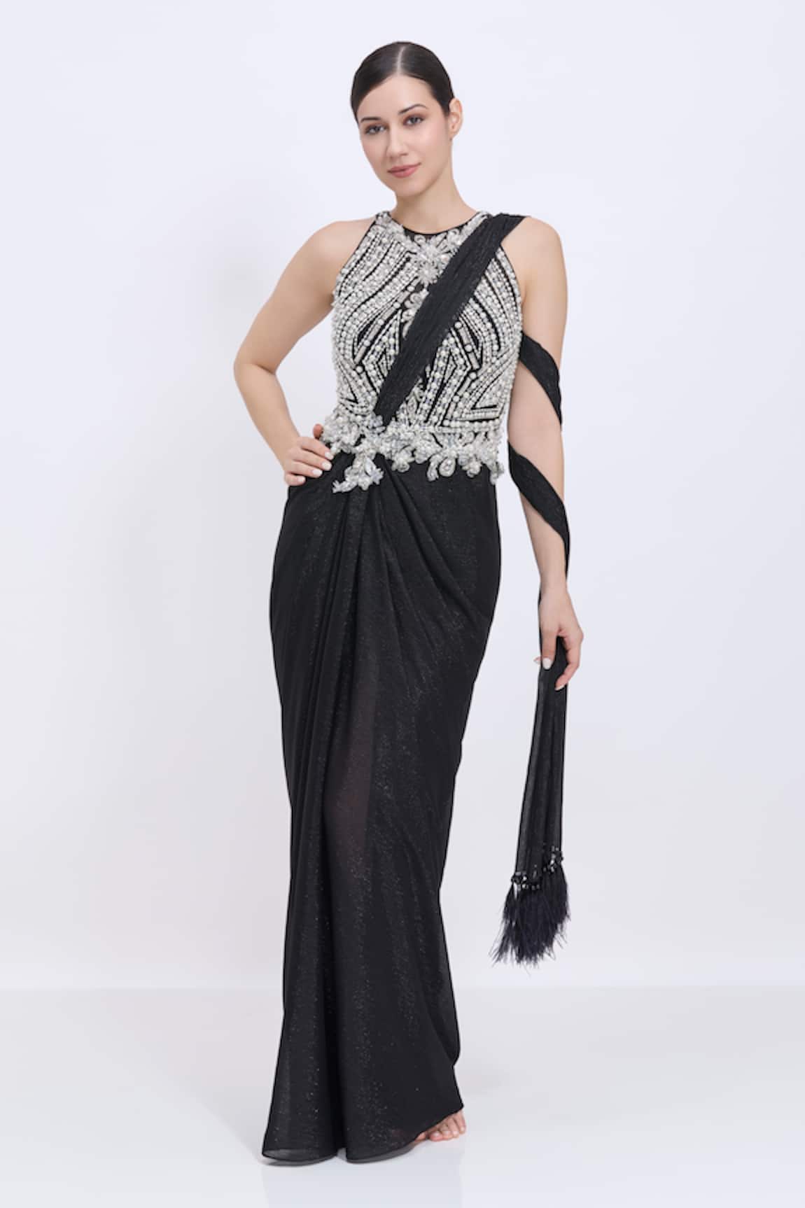 Dilnaz Embellished Bodice Saree Gown