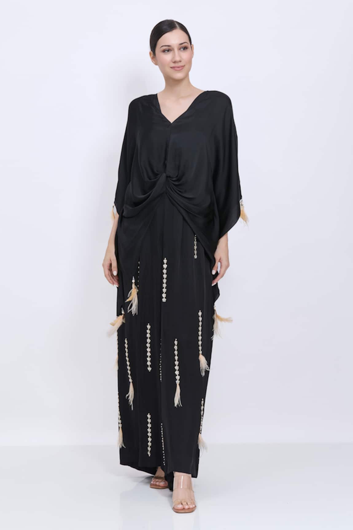 Dilnaz Draped Kaftan & Sequin Line Jumpsuit Set