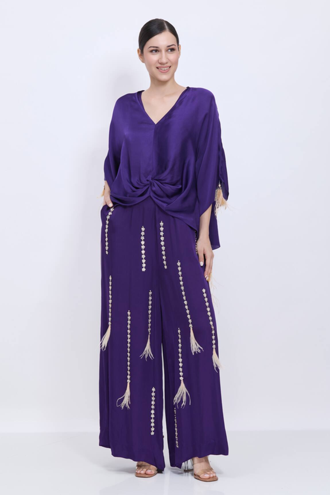 Dilnaz Draped Kaftan & Embroidered Jumpsuit Set