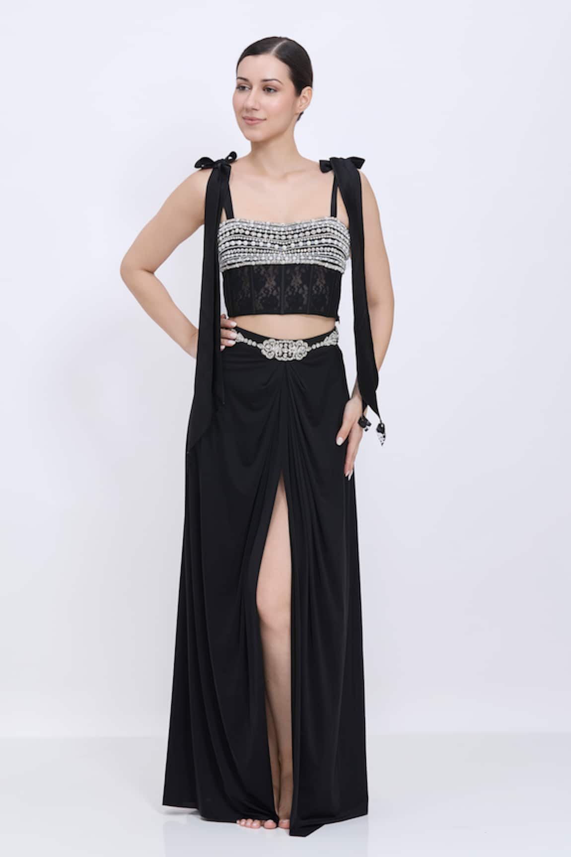 Dilnaz Pearl Embroidered Lace Bustier