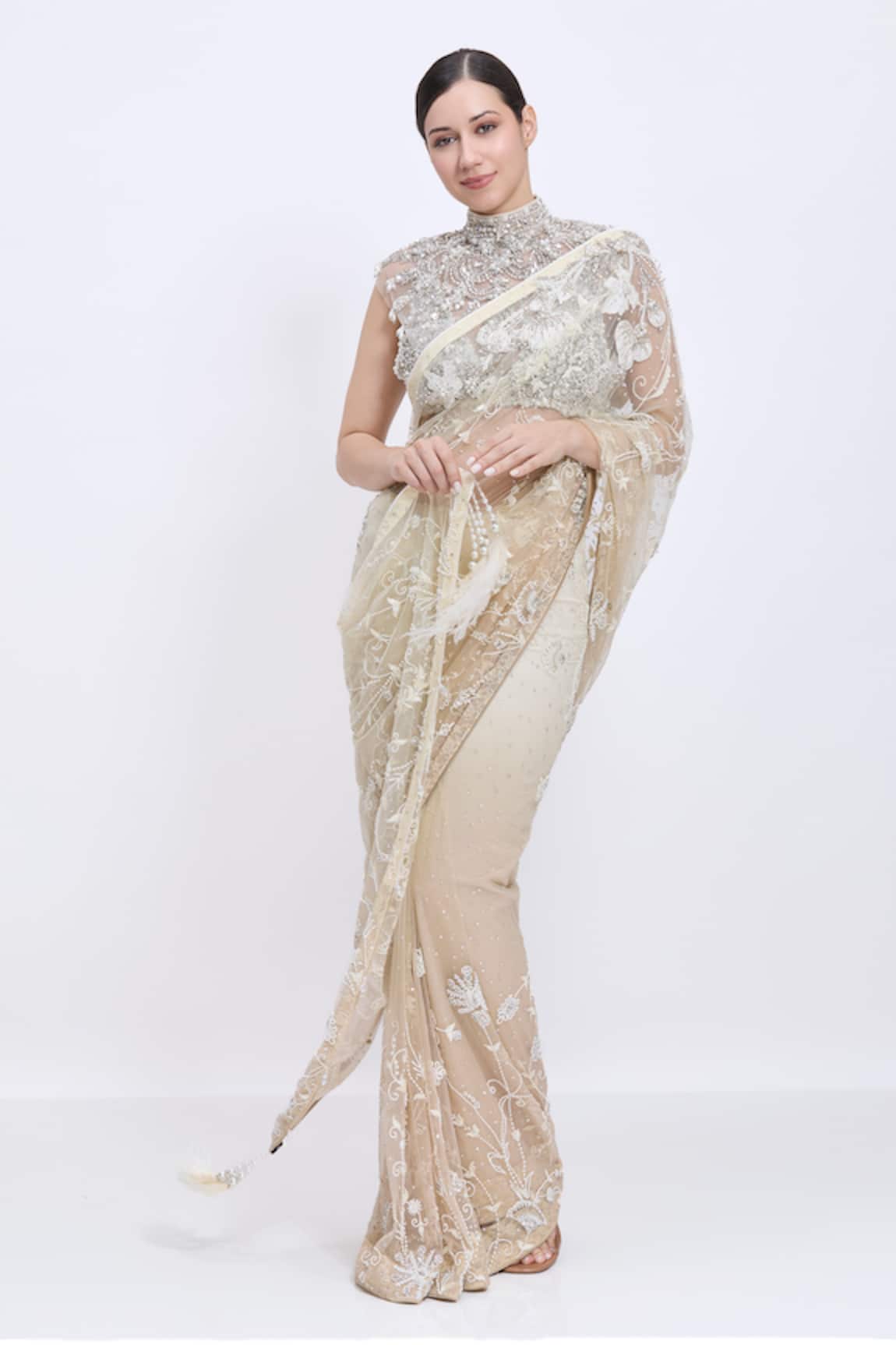 Dilnaz Grid & Pearl Hand Embroidered Blouse