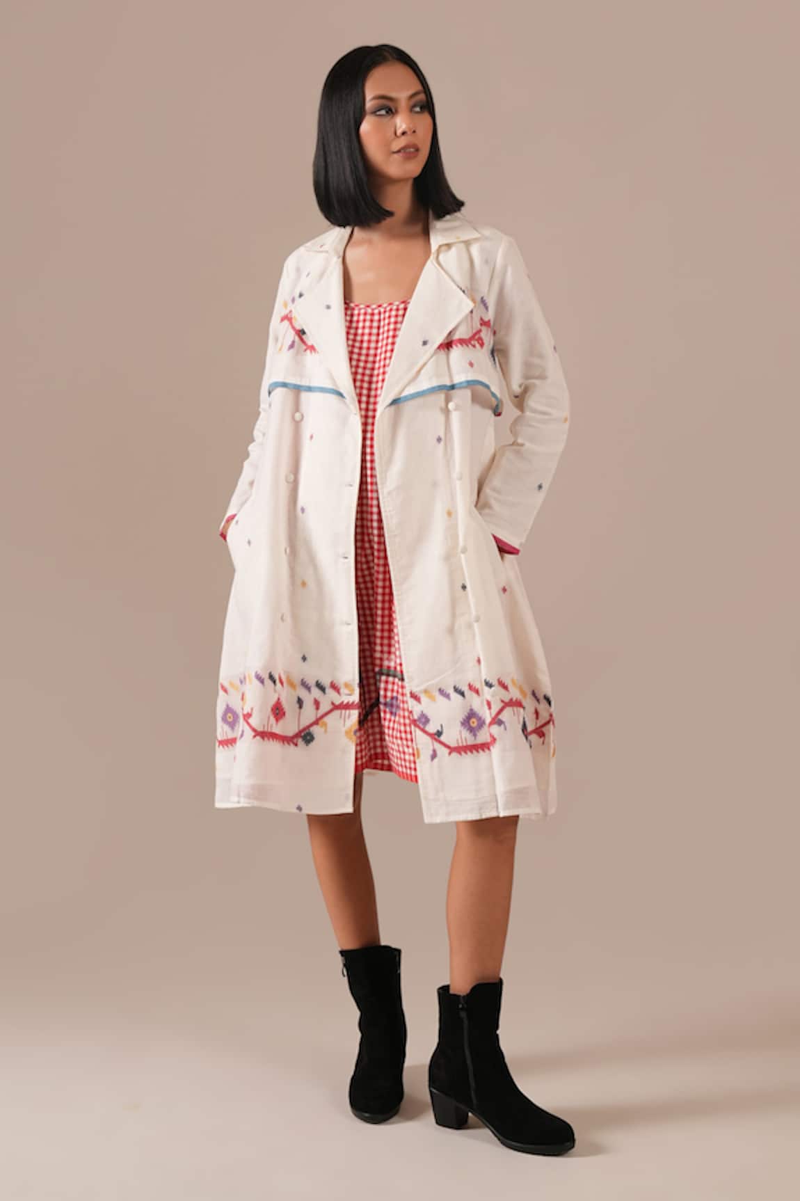 Indigo Dreams Jamdani Handwoven Coat Dress Set