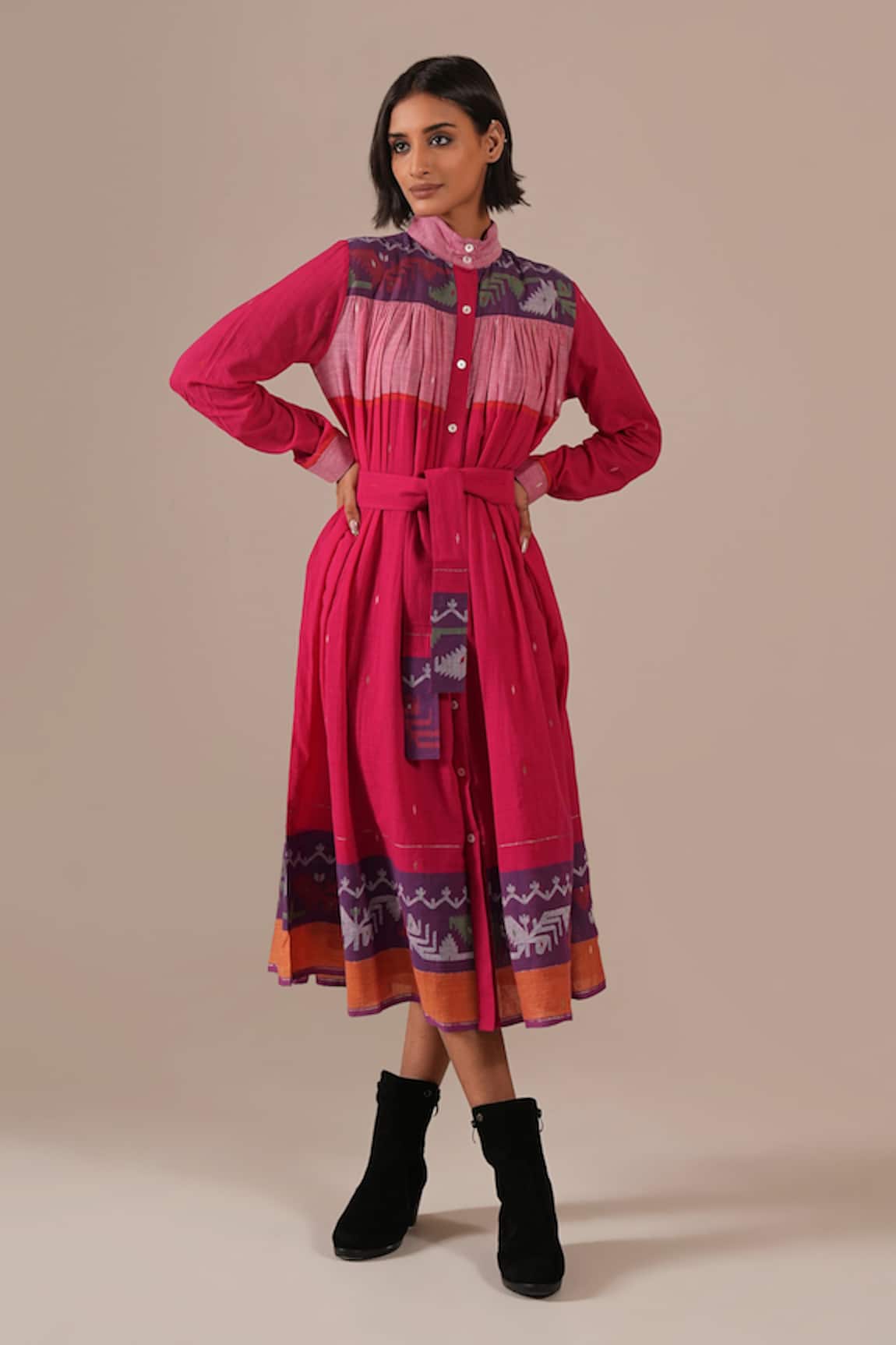 Indigo Dreams Tiered Shirt Dress With Belt 