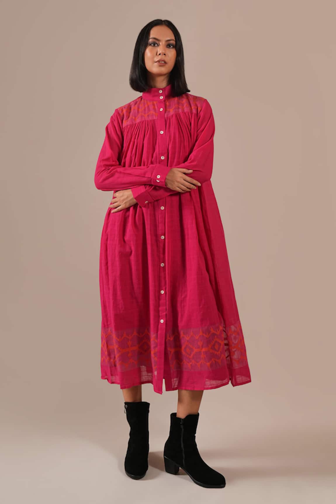 Indigo Dreams Handwoven Jamdani Tiered Shirt Dress 