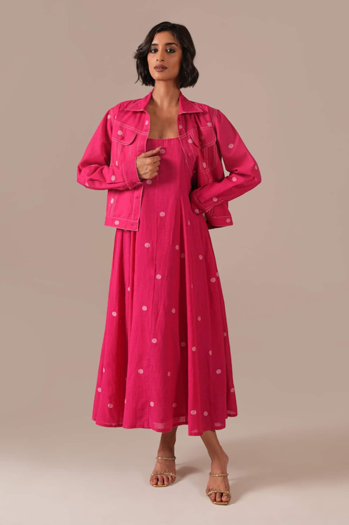 Indigo Dreams Jamdani Polka Dot Dress With Jacket 