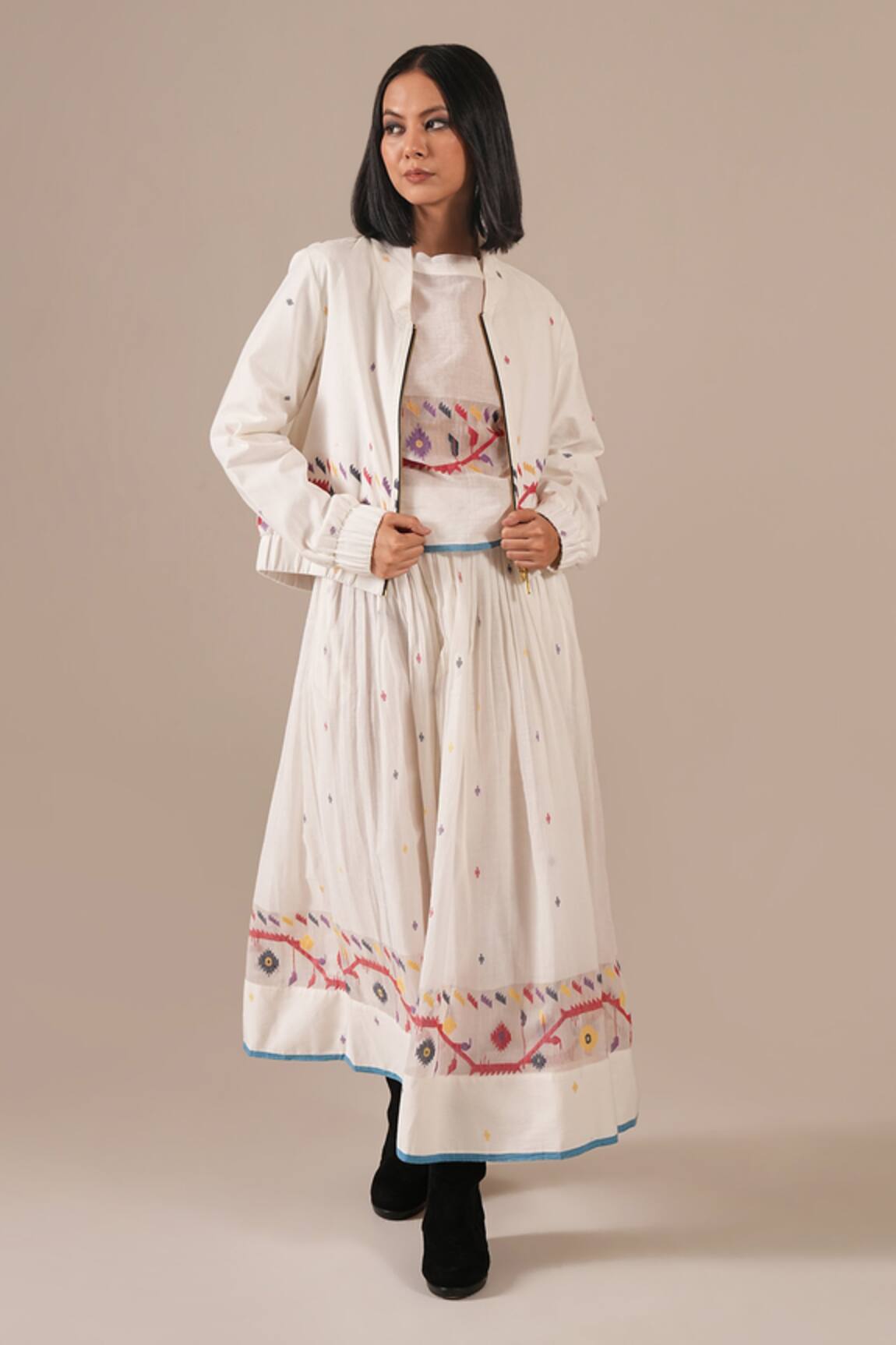 Indigo Dreams Handwoven Jamdani Boxy Top Skirt Set