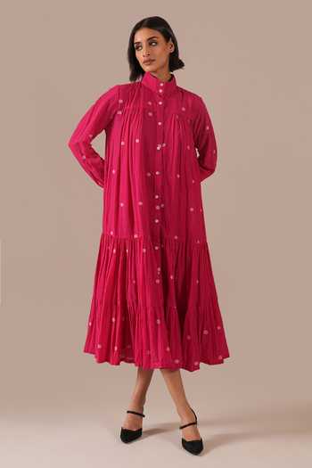 Indigo Dreams Handwoven Jamdani Tiered Shirt Dress 