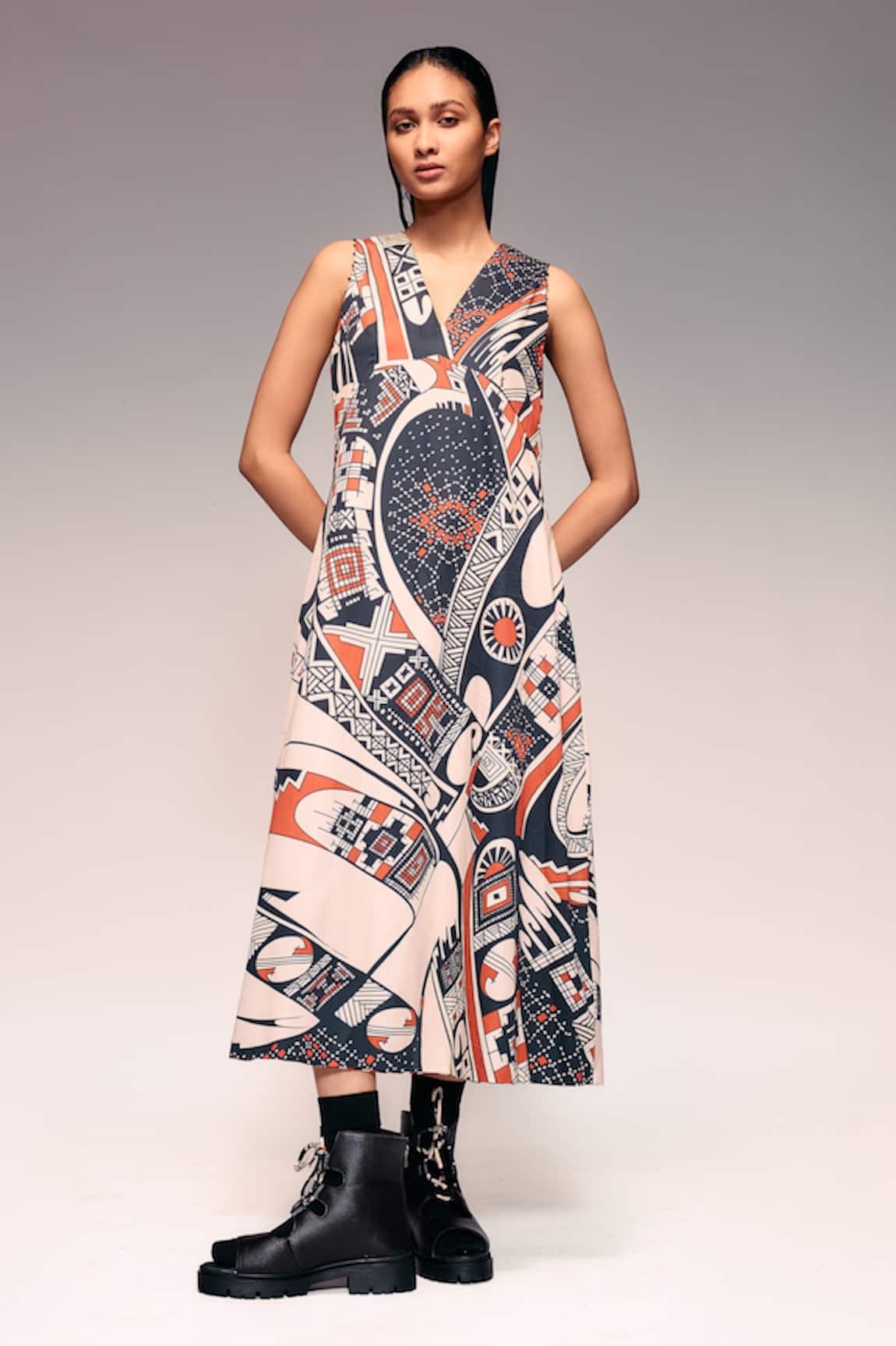 Kritika Murarka Reversible V-Neck Pottery Motif Midi Dress
