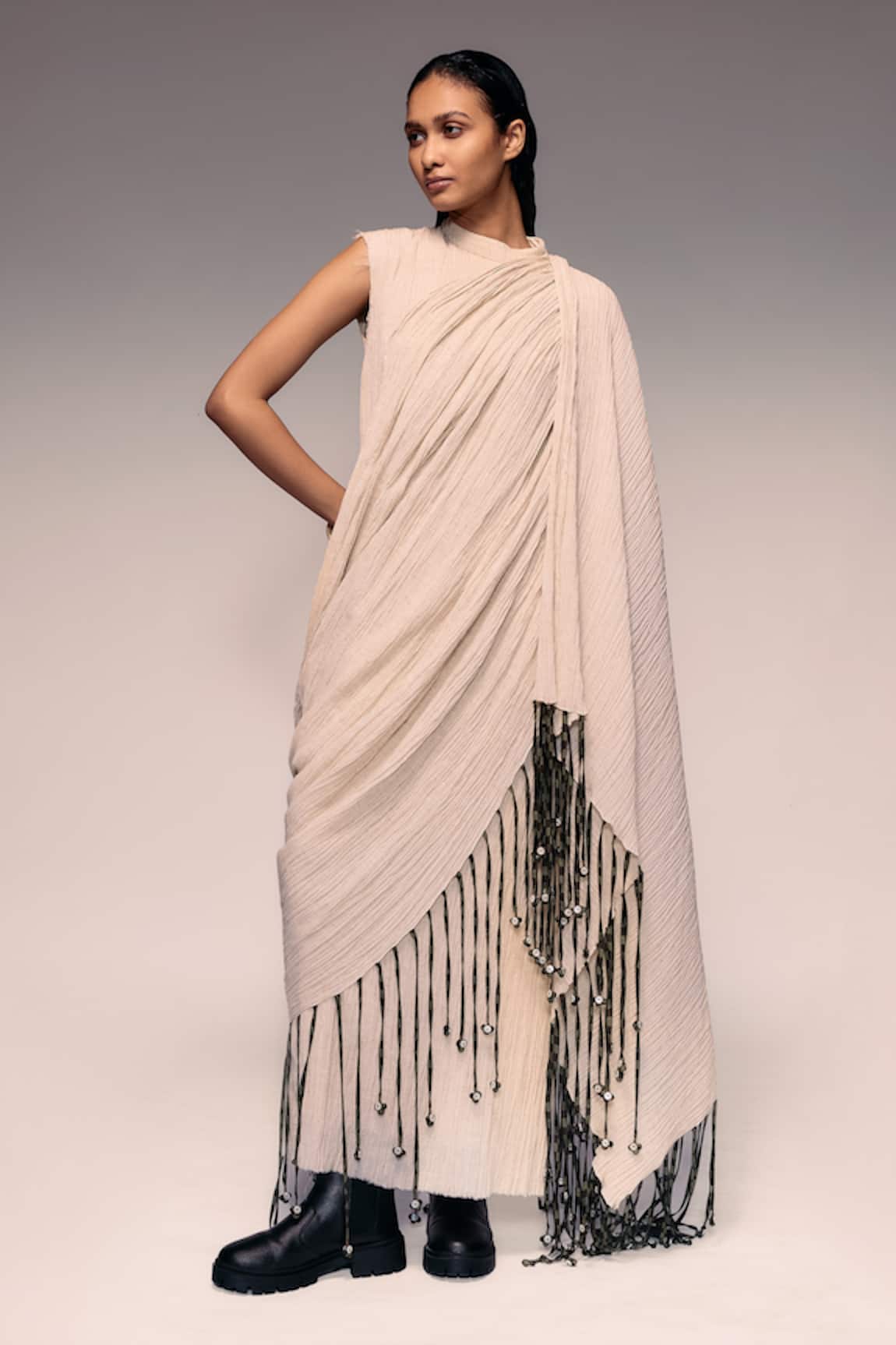 Kritika Murarka Crushed Tassel Scarf Maxi Dress