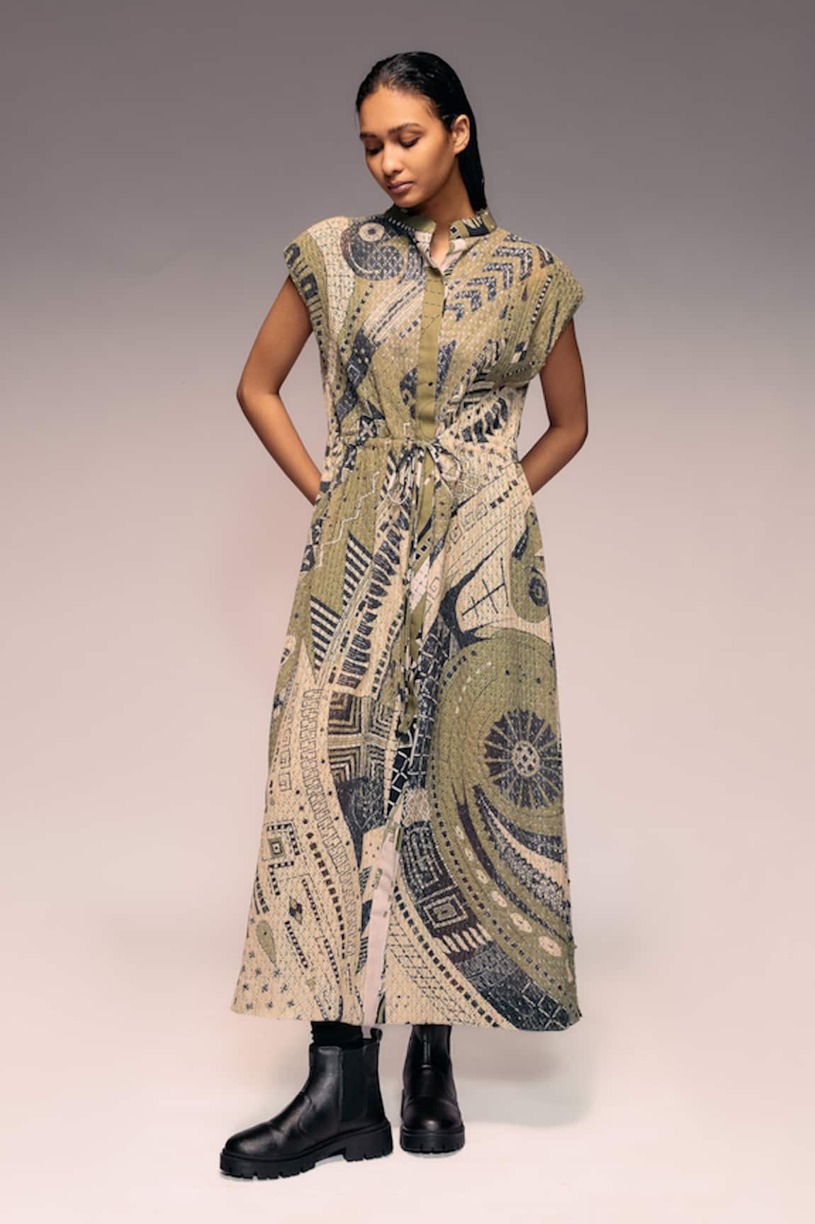 Kritika Murarka Mata Ortiz Hand Printed Drawstring Maxi Dress