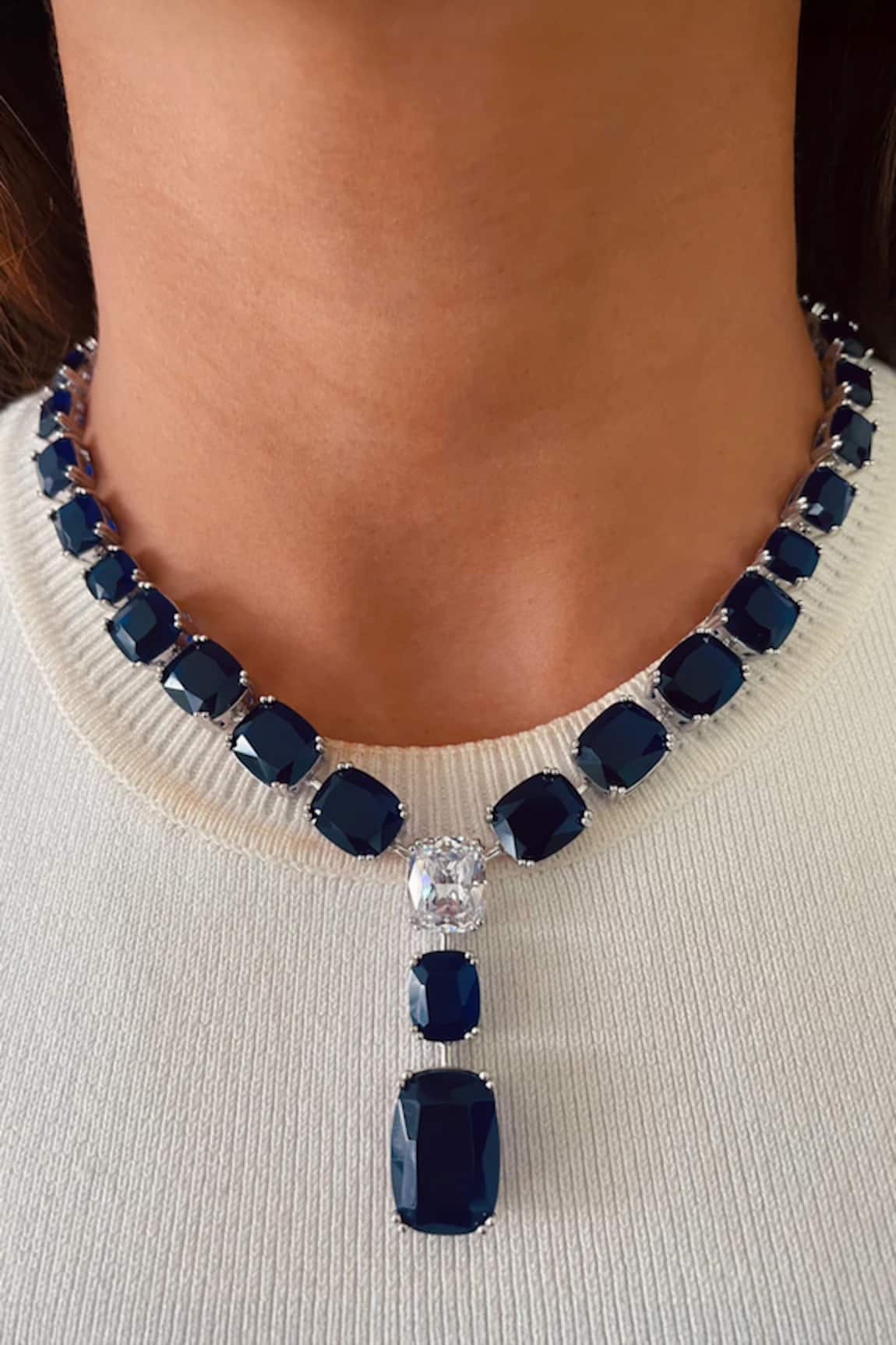 PRERTO Sapphire Drop Necklace Set