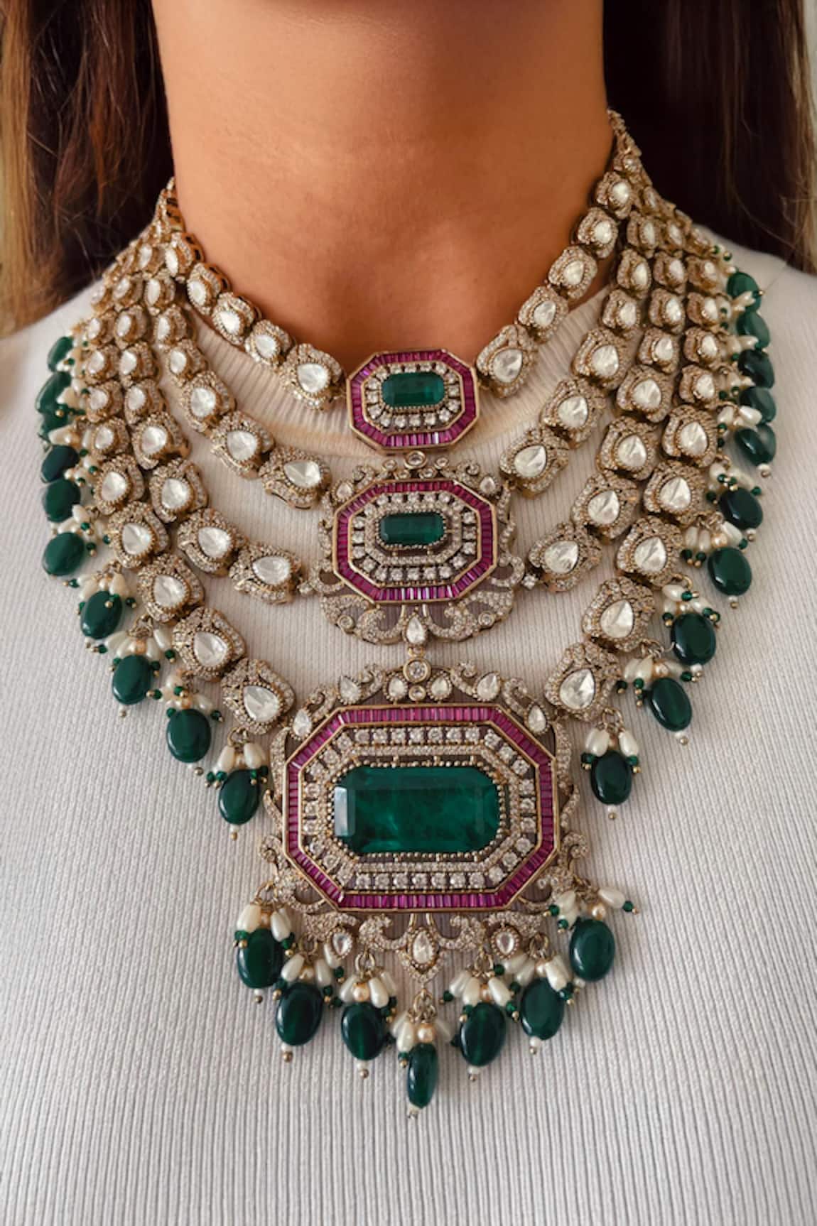 PRERTO Partika Hexagon Polki Necklace Set