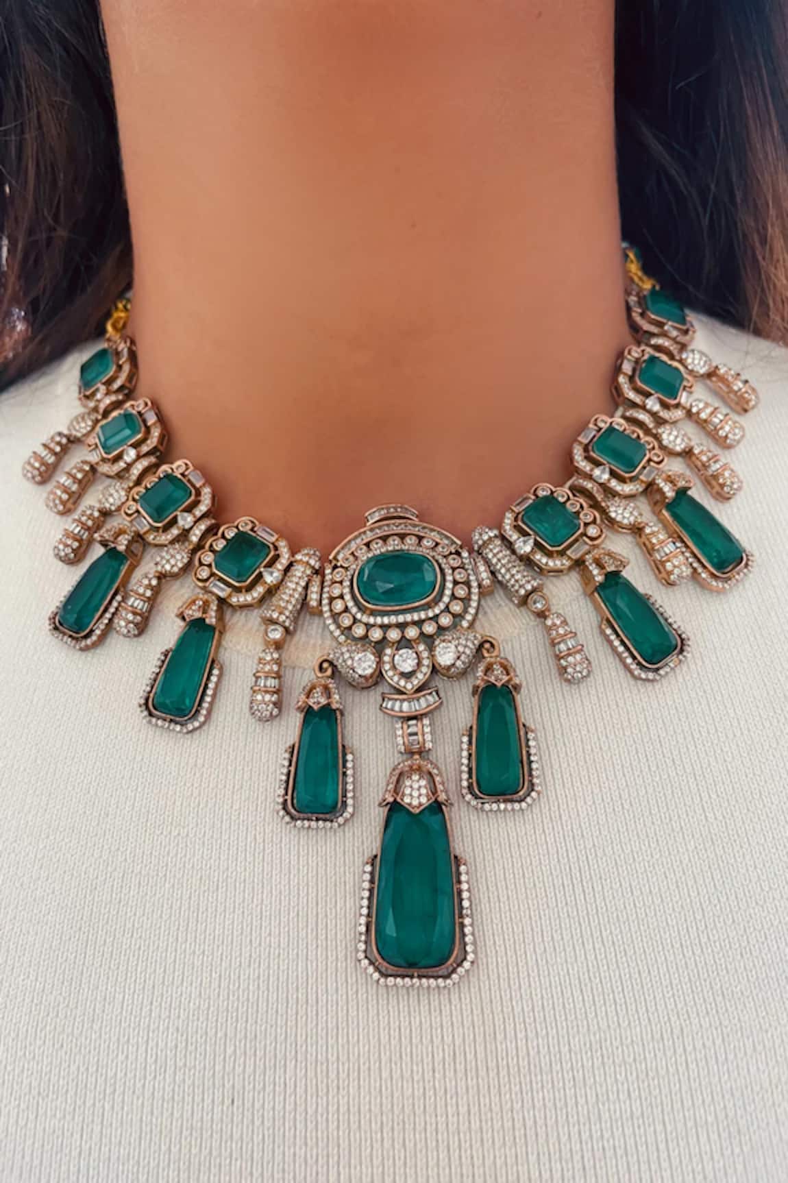 PRERTO Kahima Emerald Doublet & Zircon Necklace Set