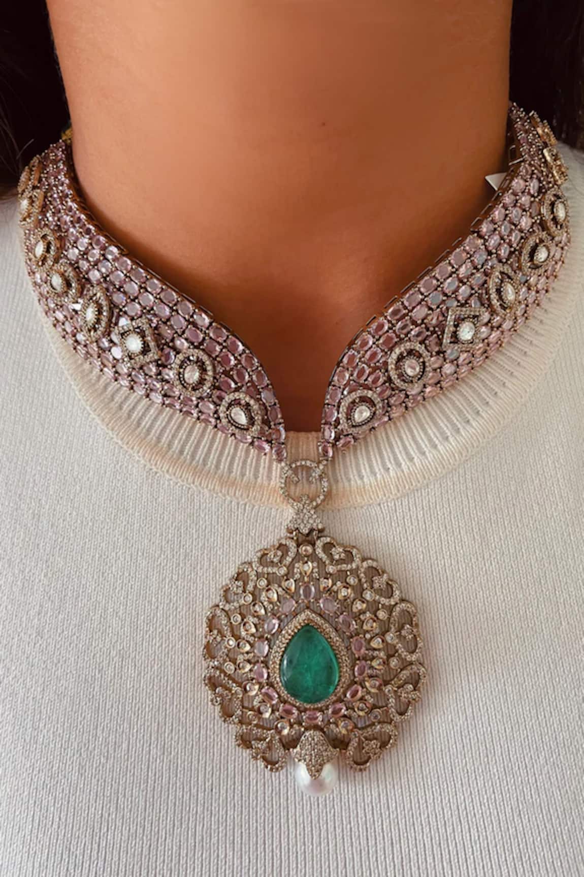 PRERTO Imitation Diamond Polki Kundan Necklace Set